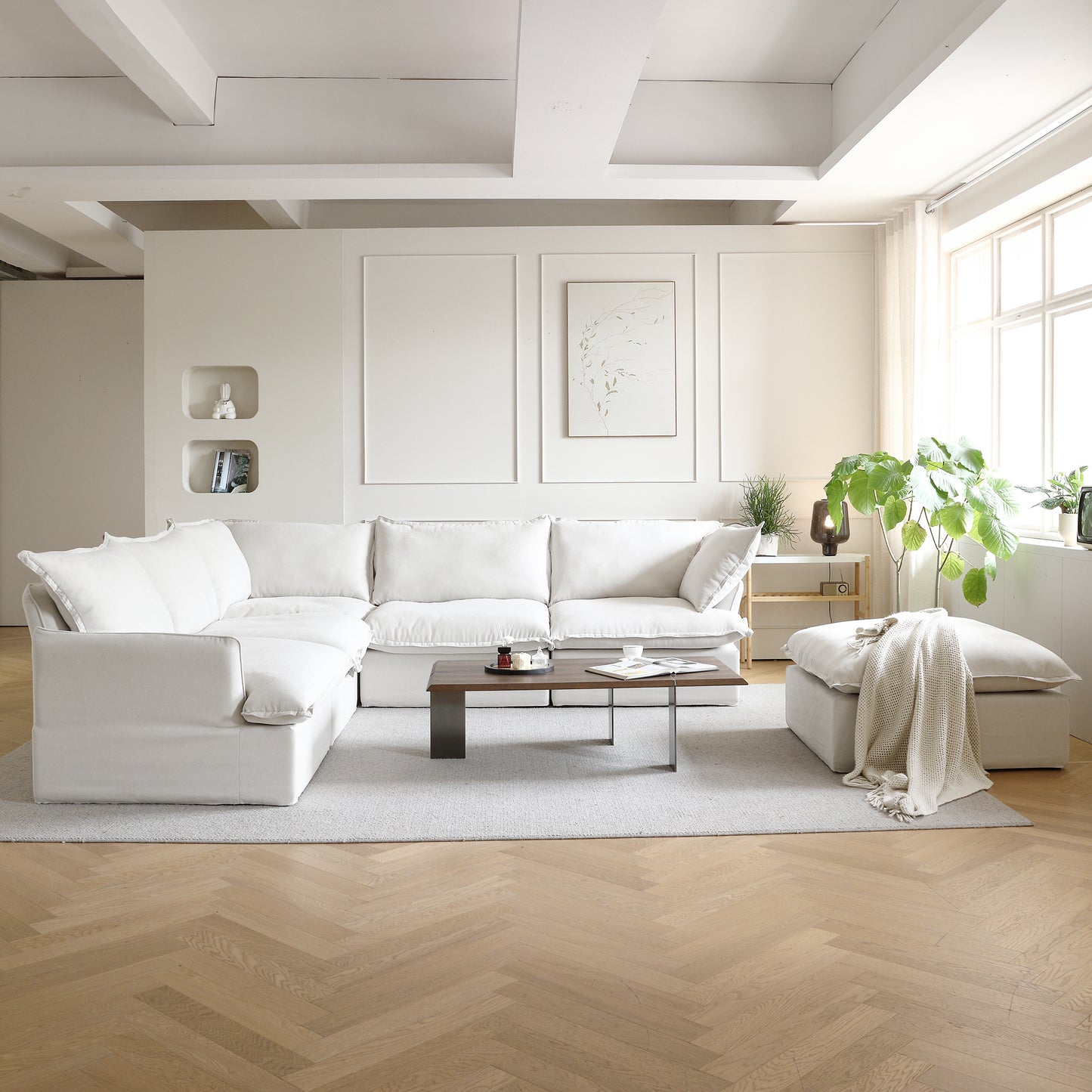 Slipcovers Only - Modular Luxe 5-Seater Corner Sectional + Ottoman in White