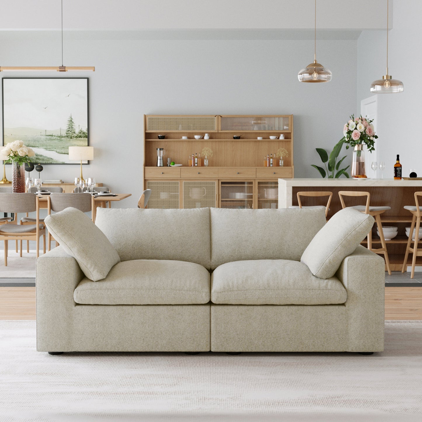 Slipcovers Only - Classic Modular 2-Seater Sofa in Khaki