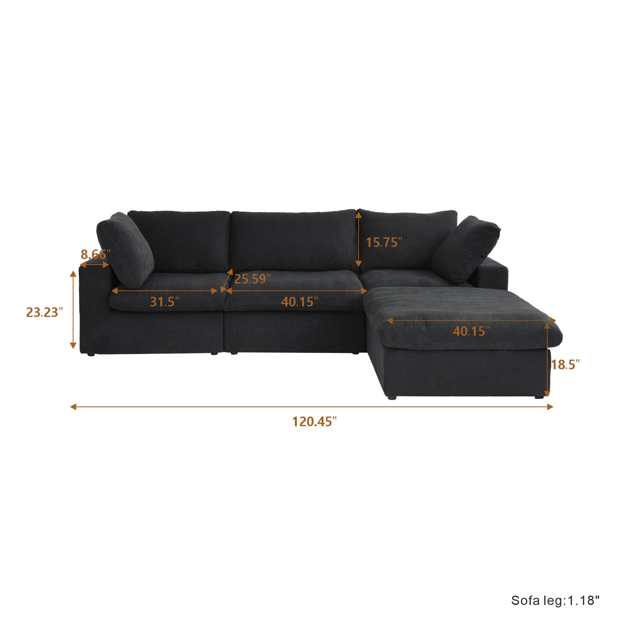 Classic Modular 3-Seater Sectional in Black