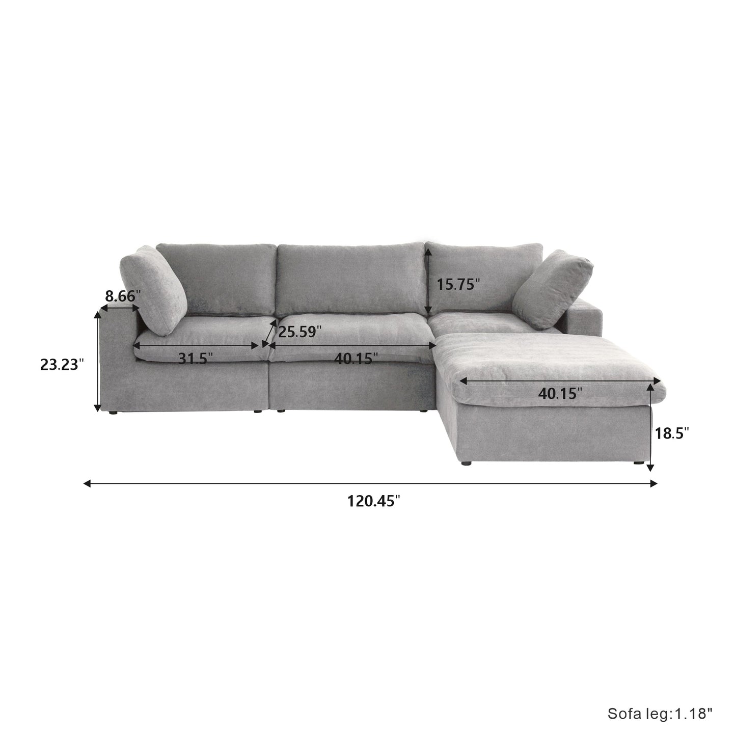 Classic Modular 3-Seater Sectional in Gray — Nationwide