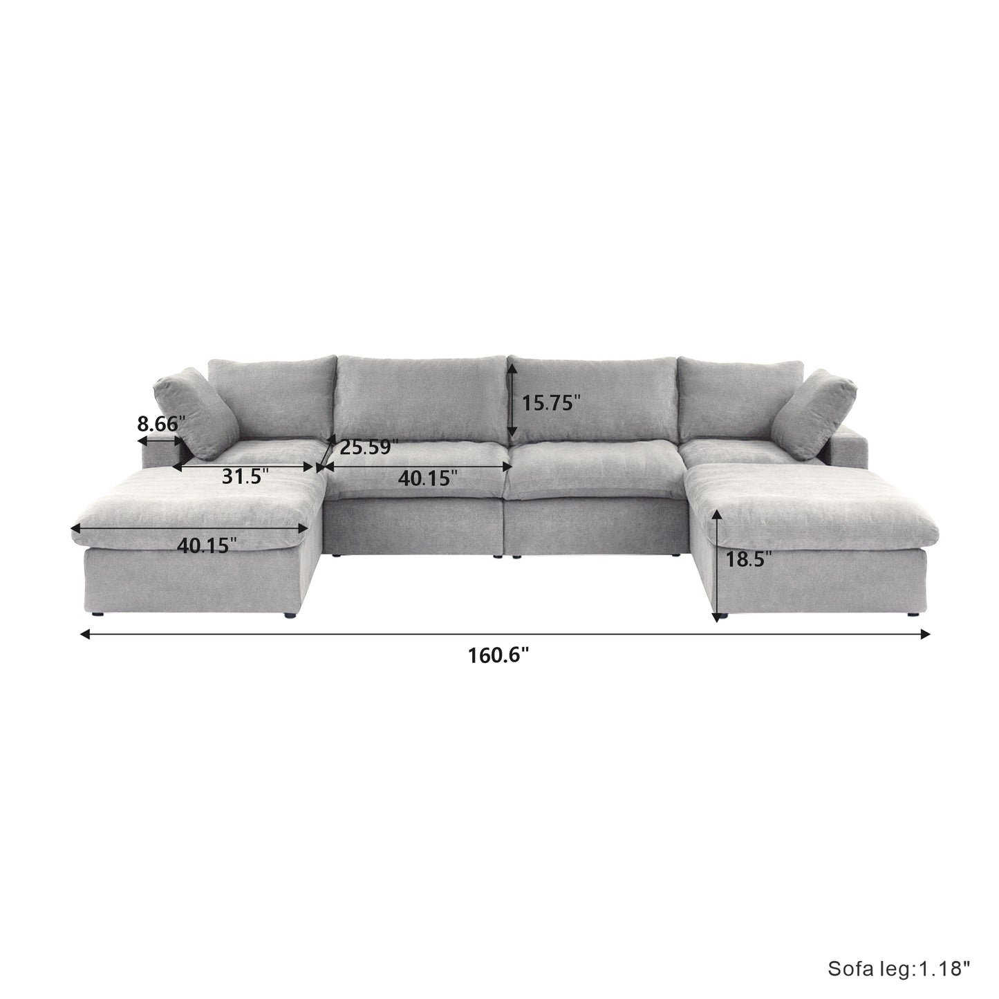 Classic Modular 4-Seater U-Sectional in Gray
