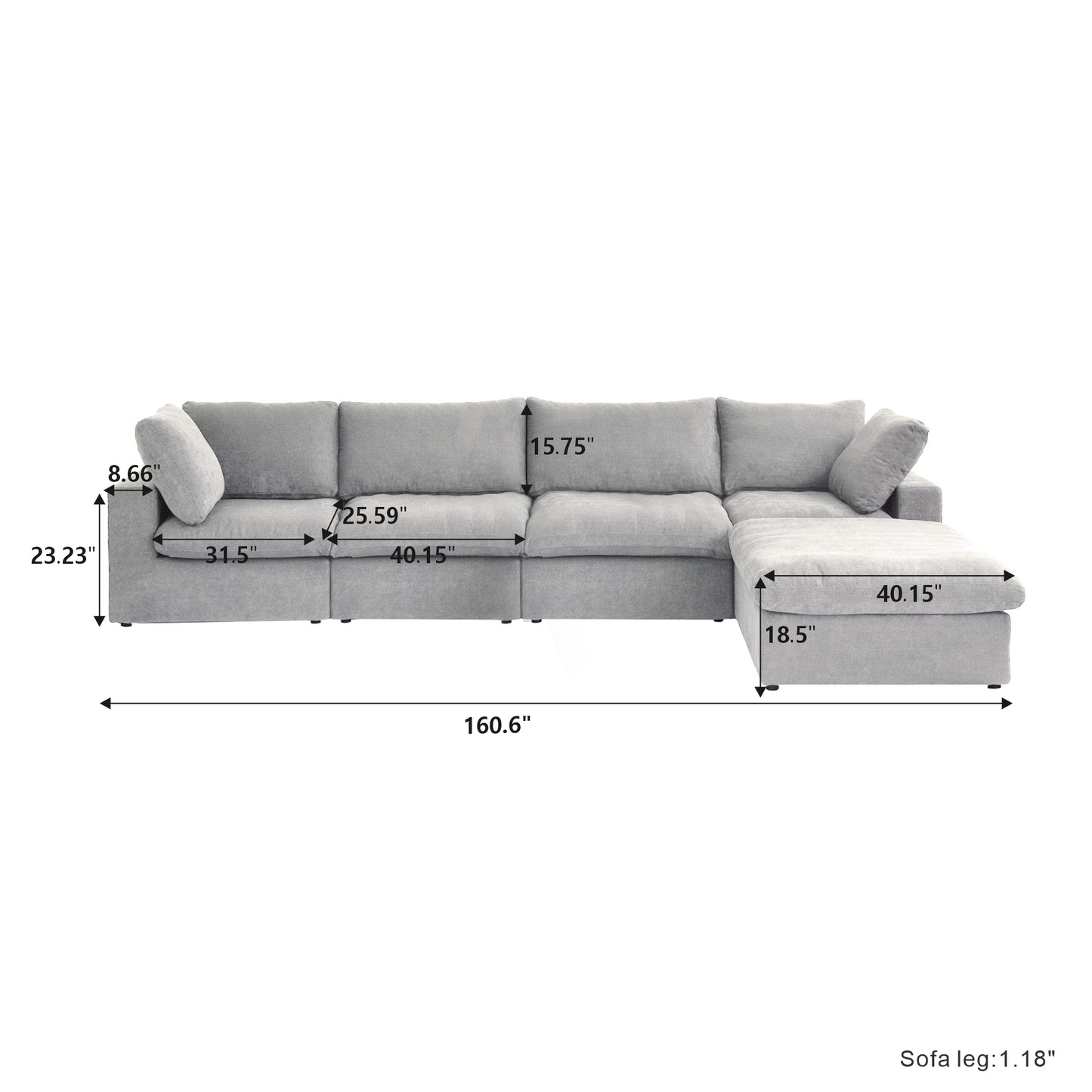 Classic Modular 4-Seater Sectional in Gray
