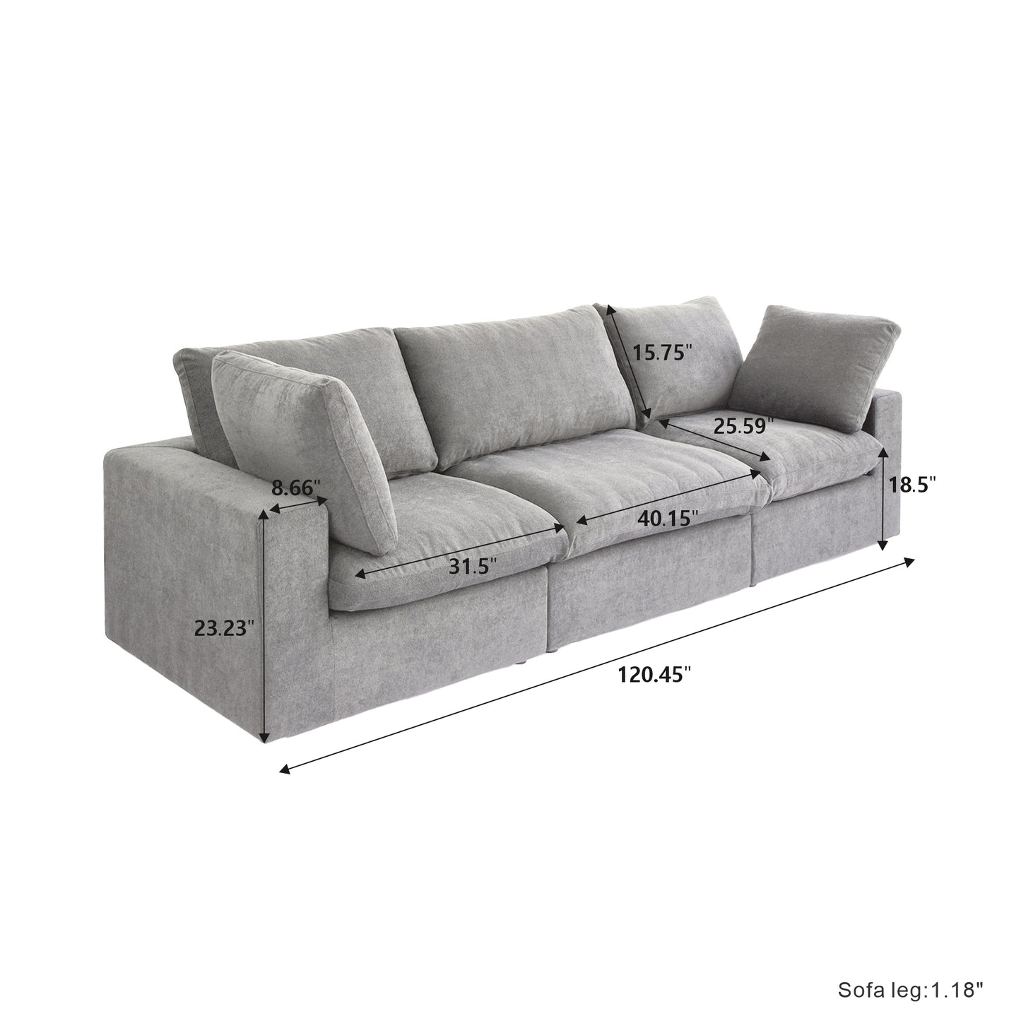 Classic Modular 3-Seater Sofa in Gray