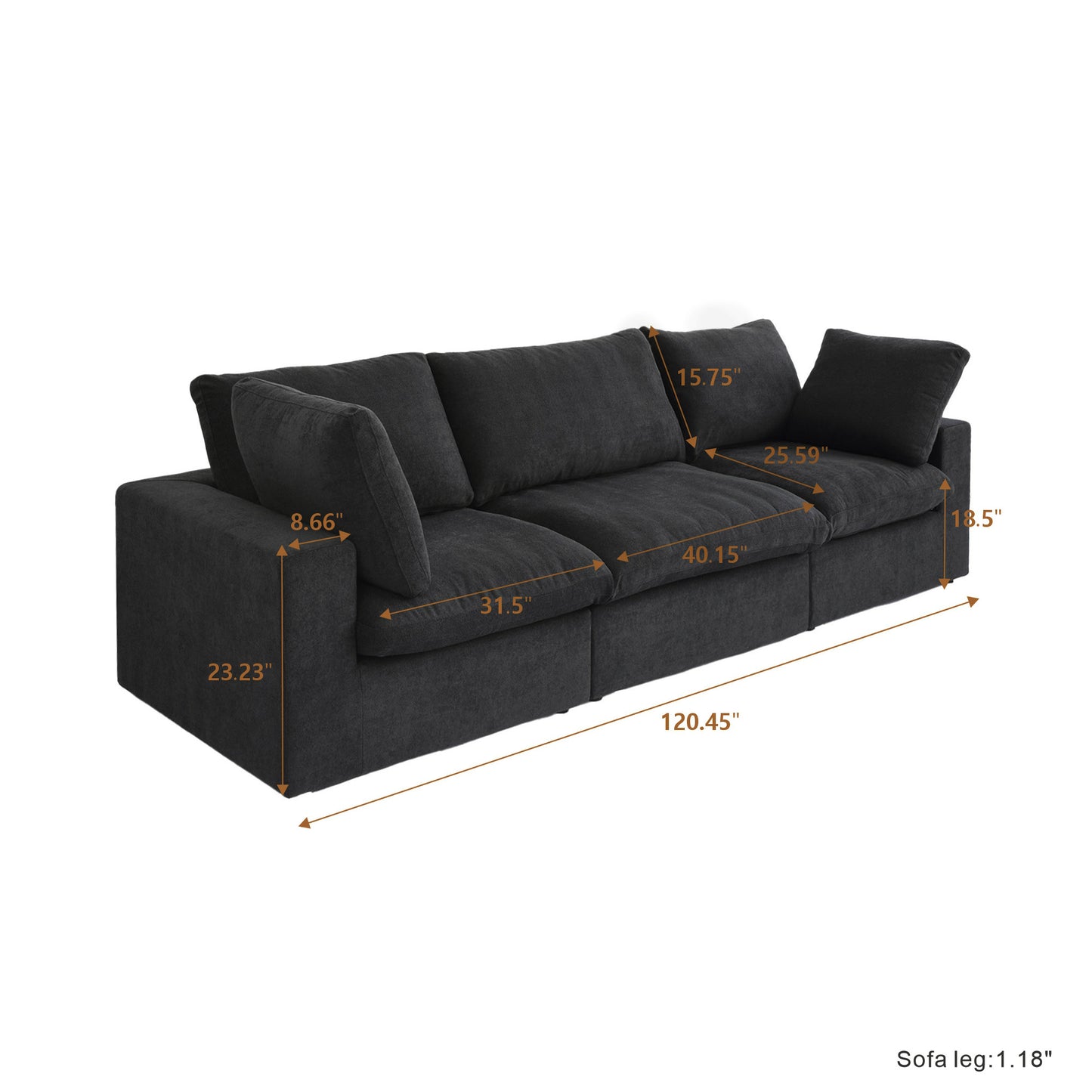 Classic Modular 3-Seater Sofa in Black