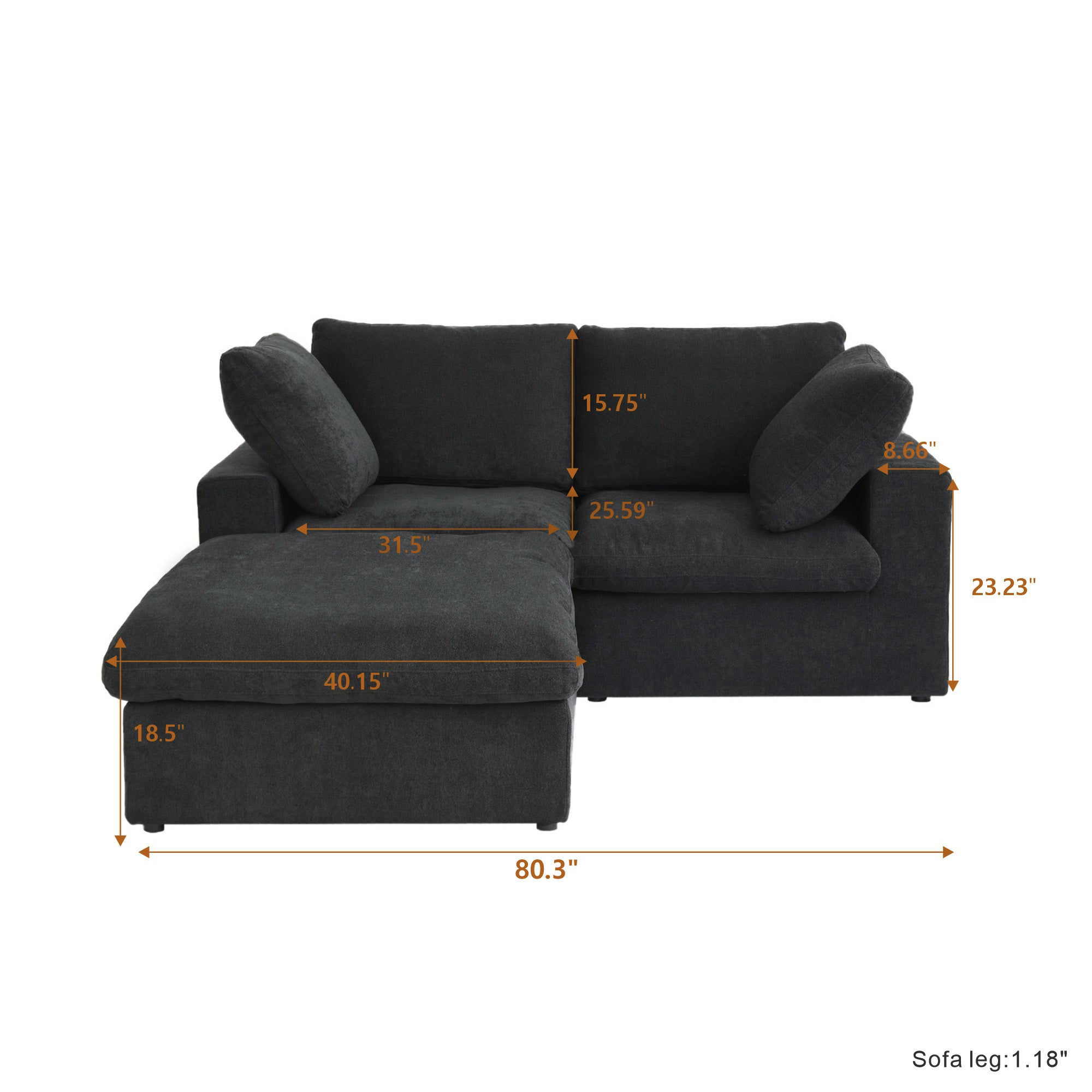 Classic Modular 2-Seater Sectional in Black