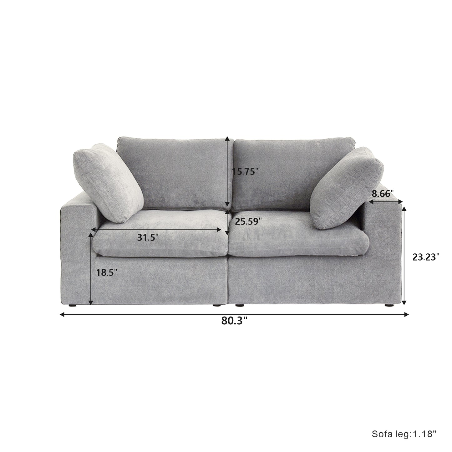 Classic Modular 2-Seater Sofa in Gray