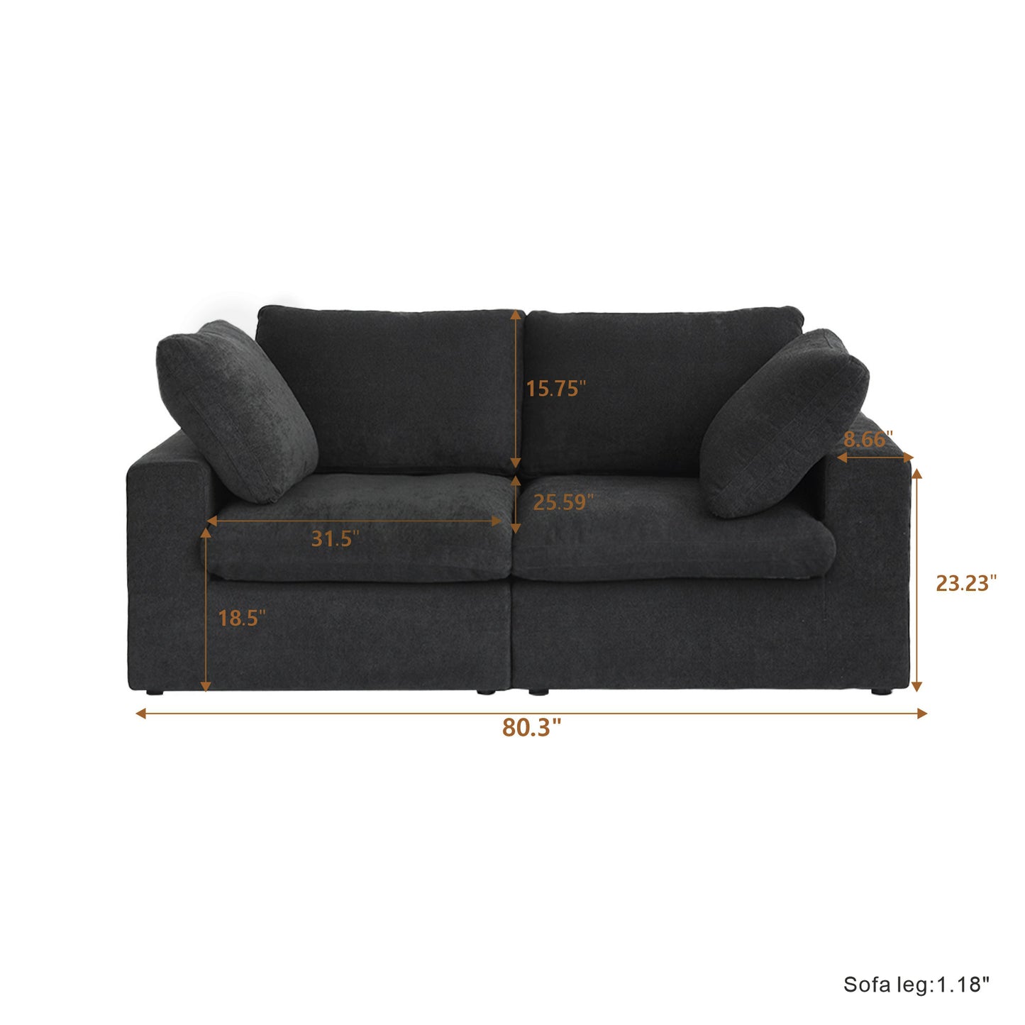 Classic Modular 2-Seater Sofa in Black