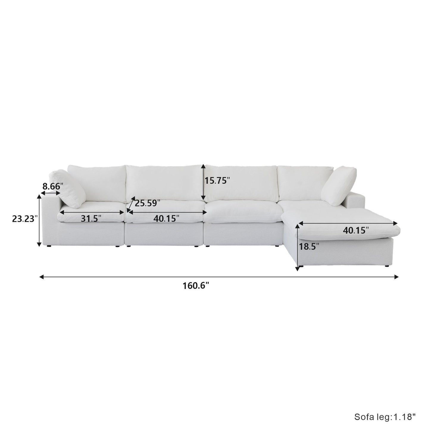 Classic Modular 4-Seater Sectional in White — Nationwide