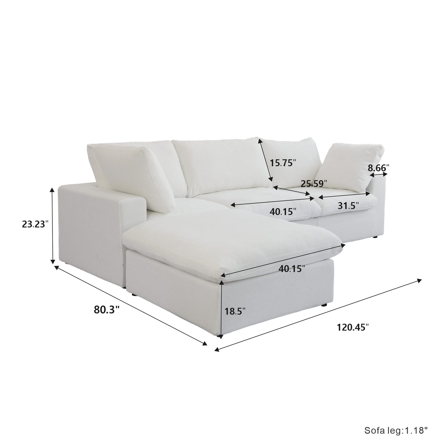Classic Modular 3-Seater Sectional in White