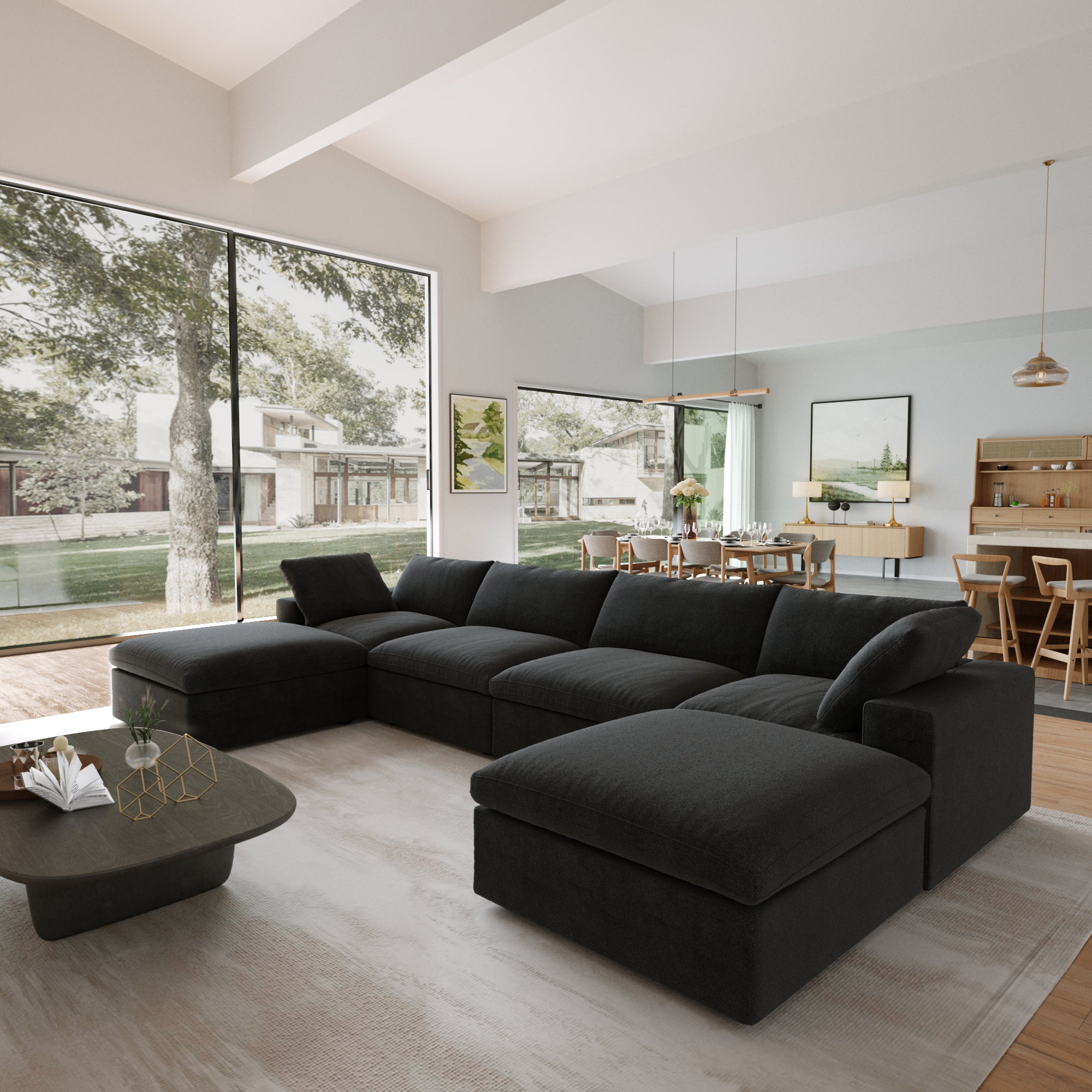 Classic Modular 4-Seater U-Sectional in Black
