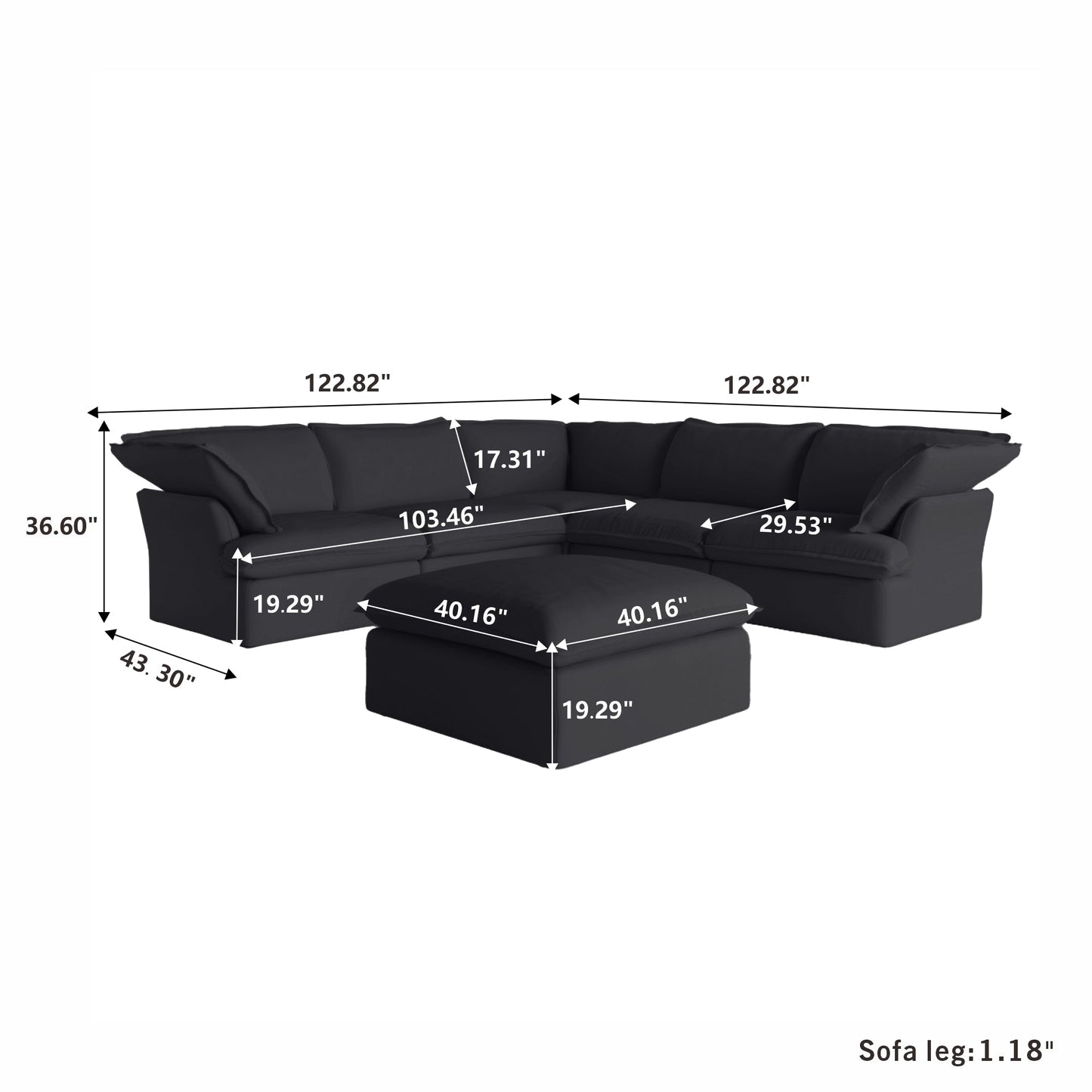 Modular Luxe 5-Seater Corner Sectional + Ottoman in Black โ Nationwide