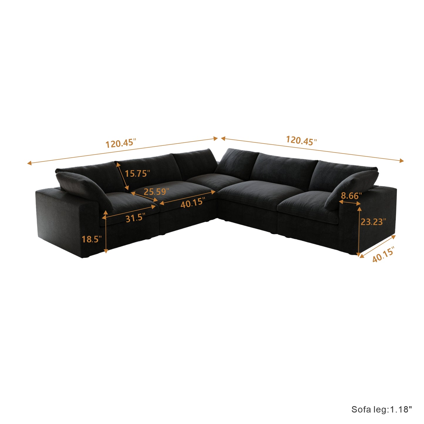 Classic Modular 5-Seater Corner Sectional in Black