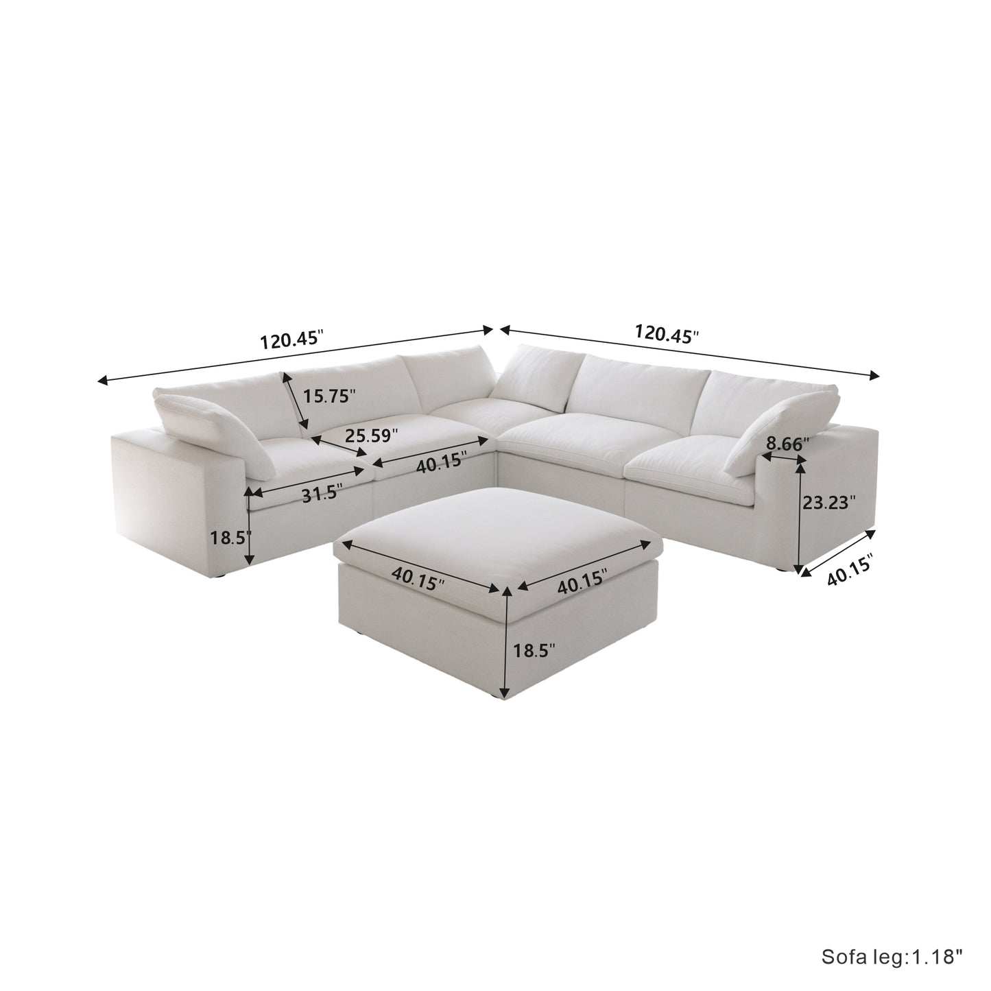 Classic Modular 5-Seater Corner Sectional + Ottoman in White