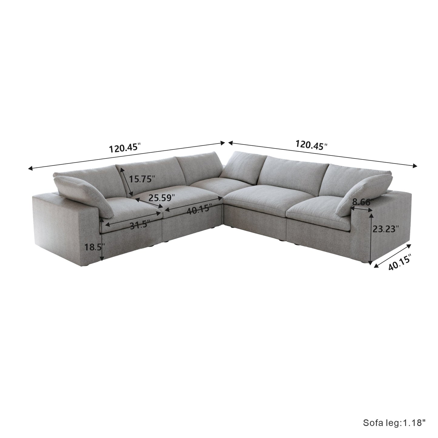 Classic Modular 5-Seater Corner Sectional in Gray — Nationwide
