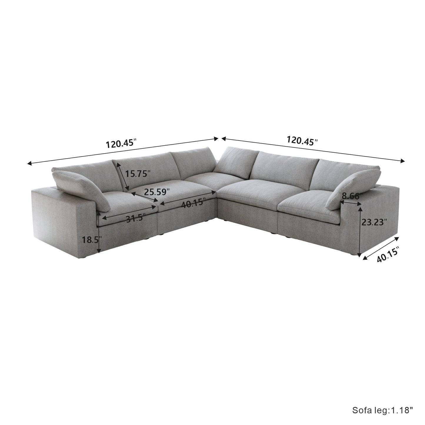 Classic Modular 5-Seater Corner Sectional in Gray