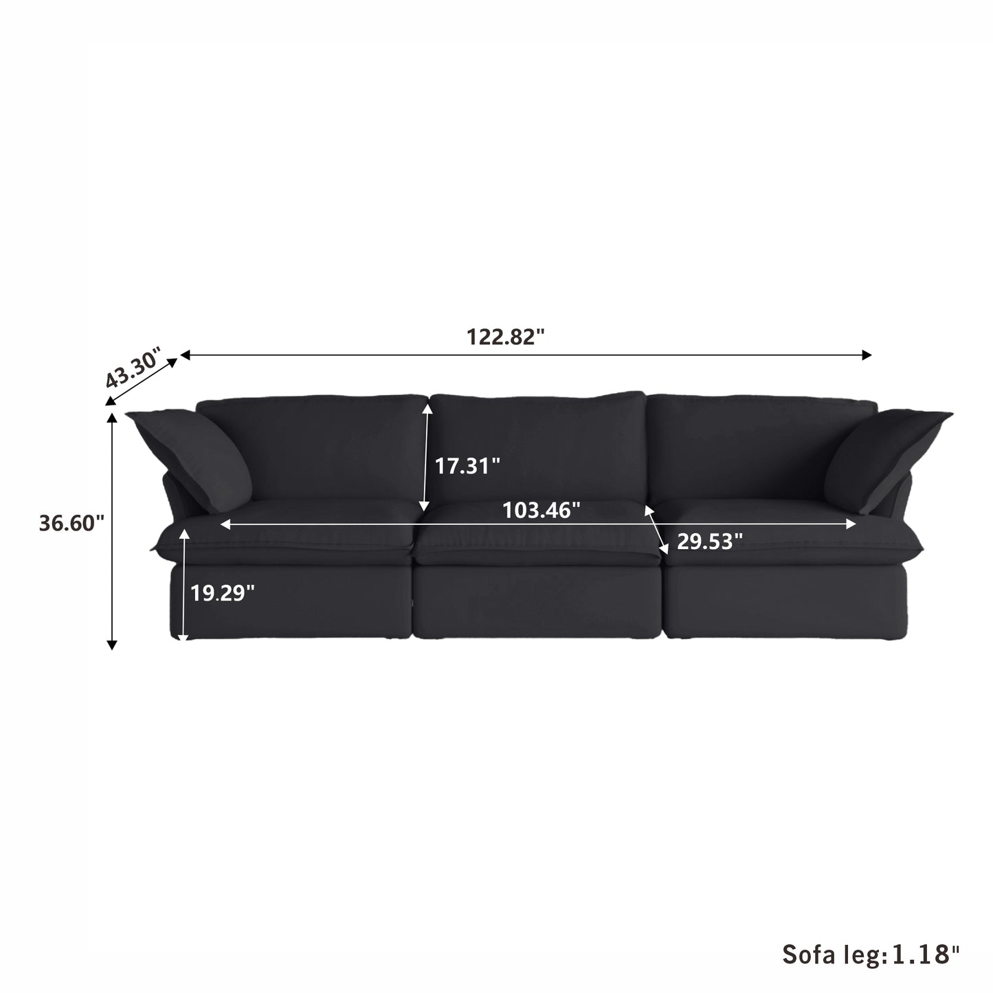 Modular Luxe 3-Seater Sofa in Black