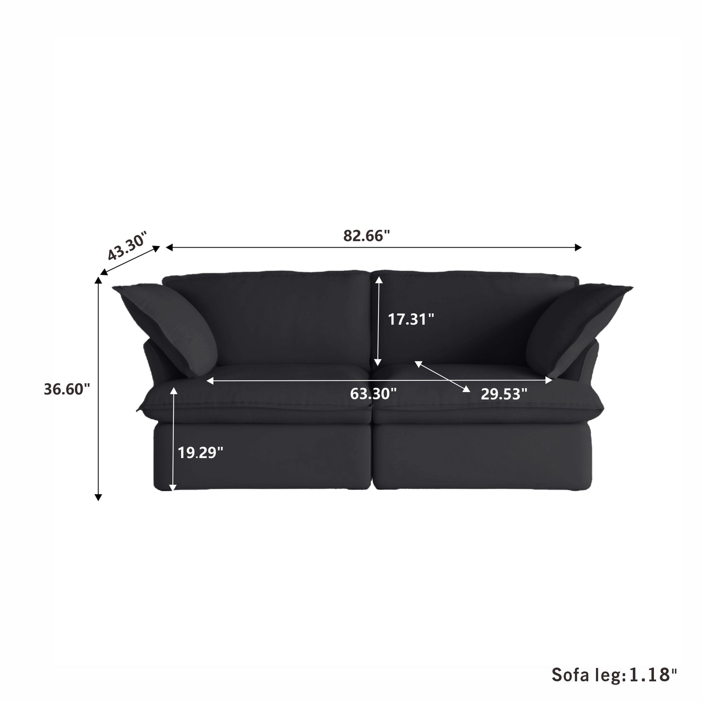 Modular Luxe 2-Seater Sofa in Black