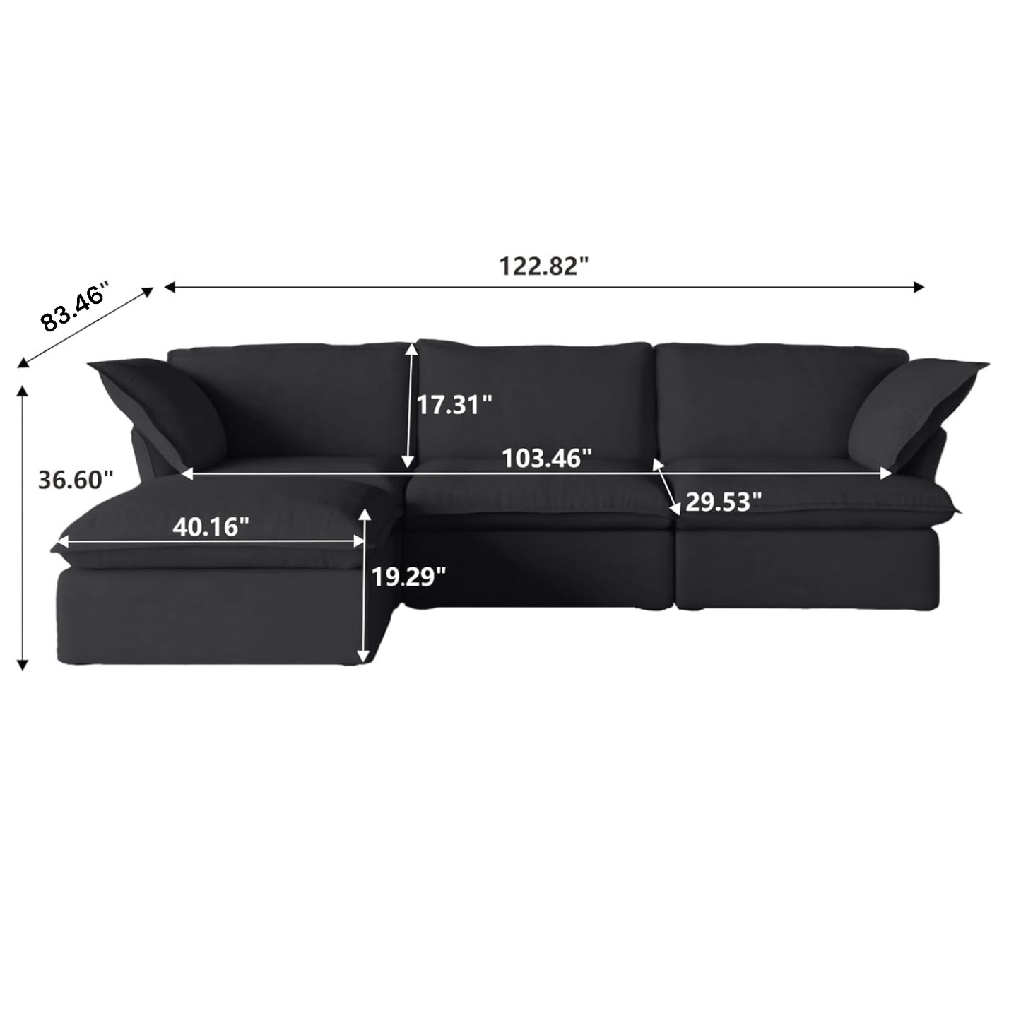 Modular Luxe 3-Seater Sectional in Black