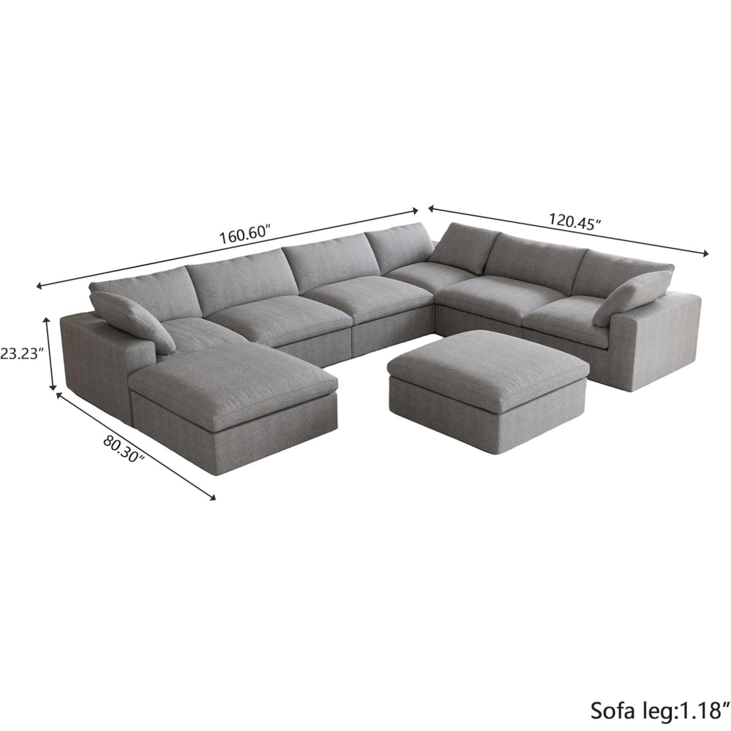 Classic Modular 7-Seater Corner Chaise in Gray