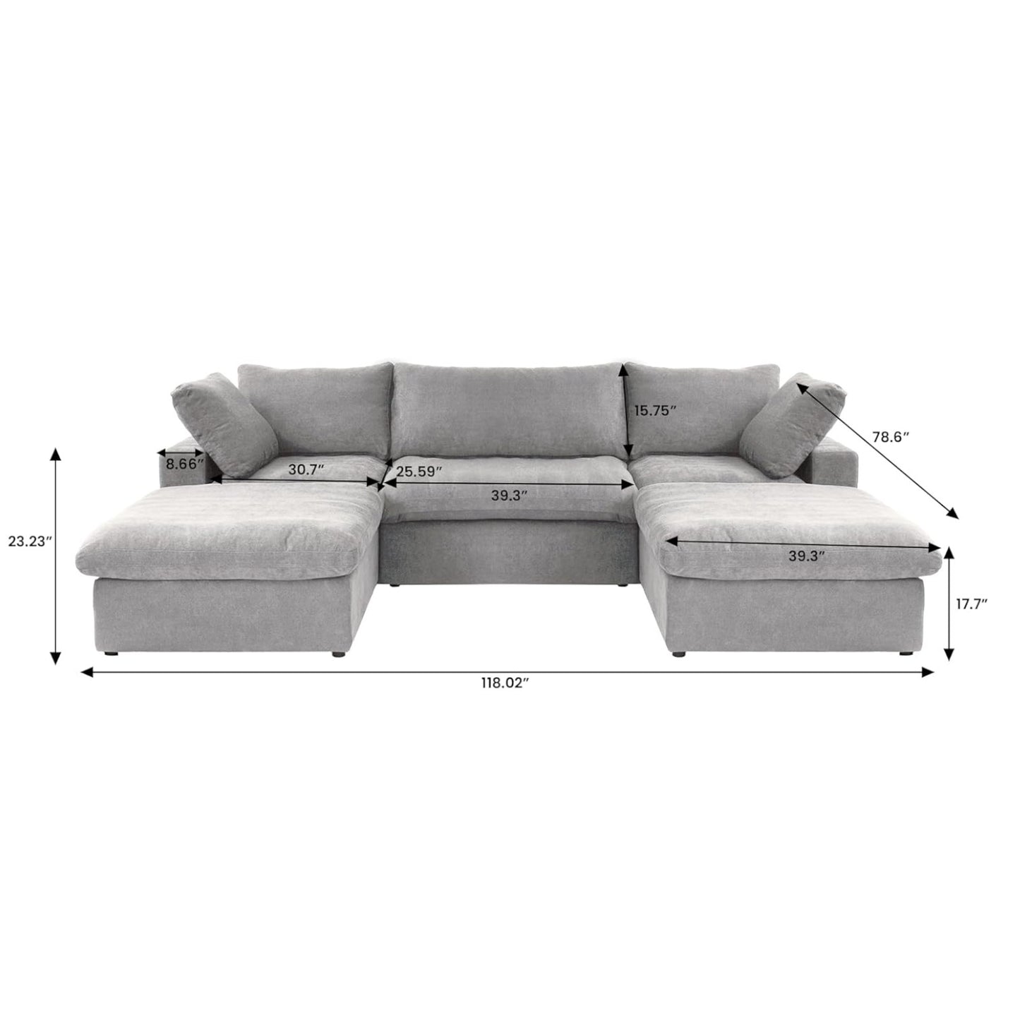 Classic Modular 3-Seater U-Sectional in Gray