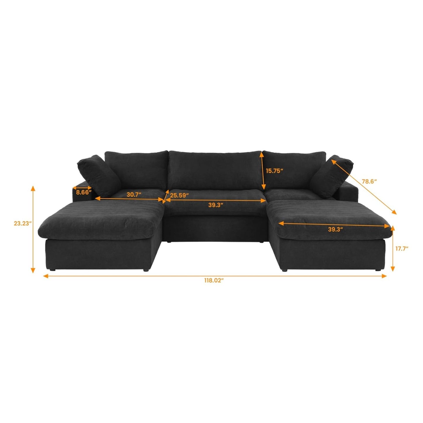 Classic Modular 3-Seater U-Sectional in Black