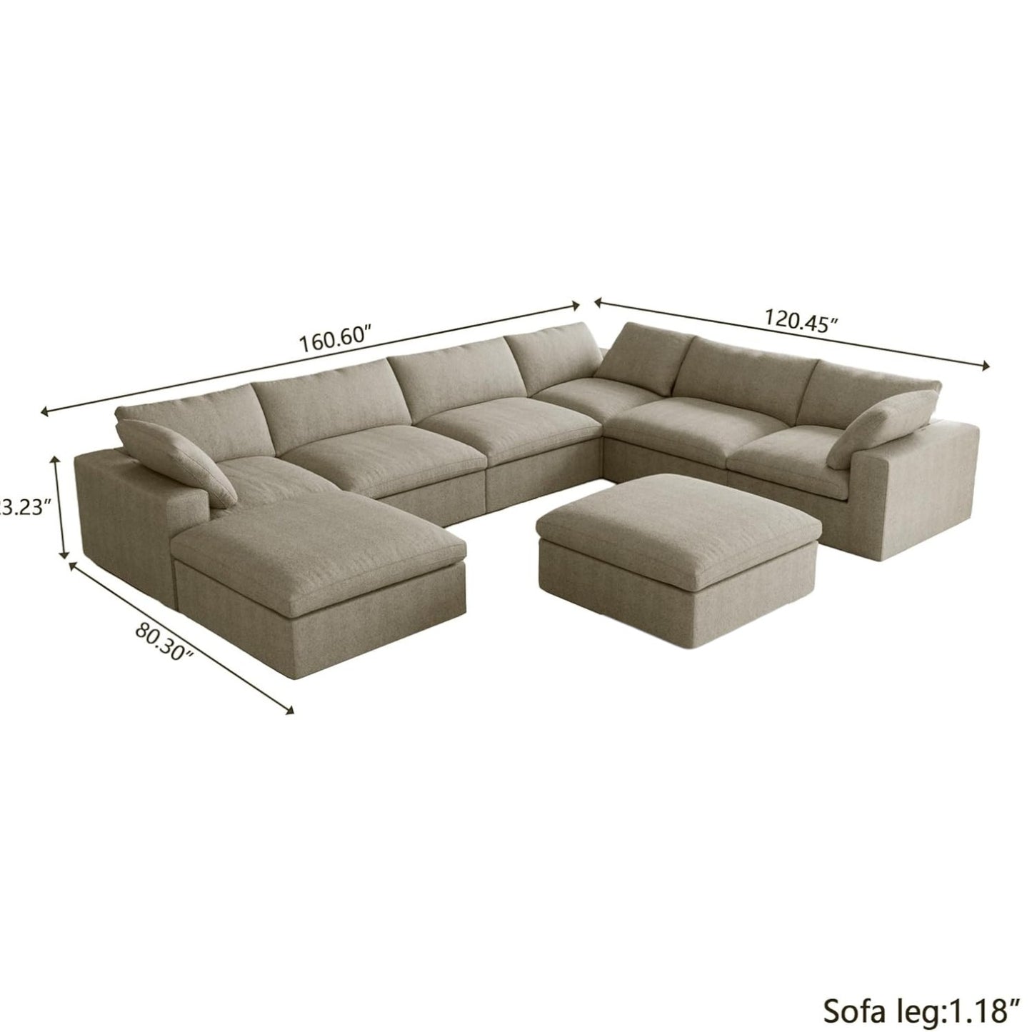 Classic Modular 7-Seater Corner Chaise in Khaki