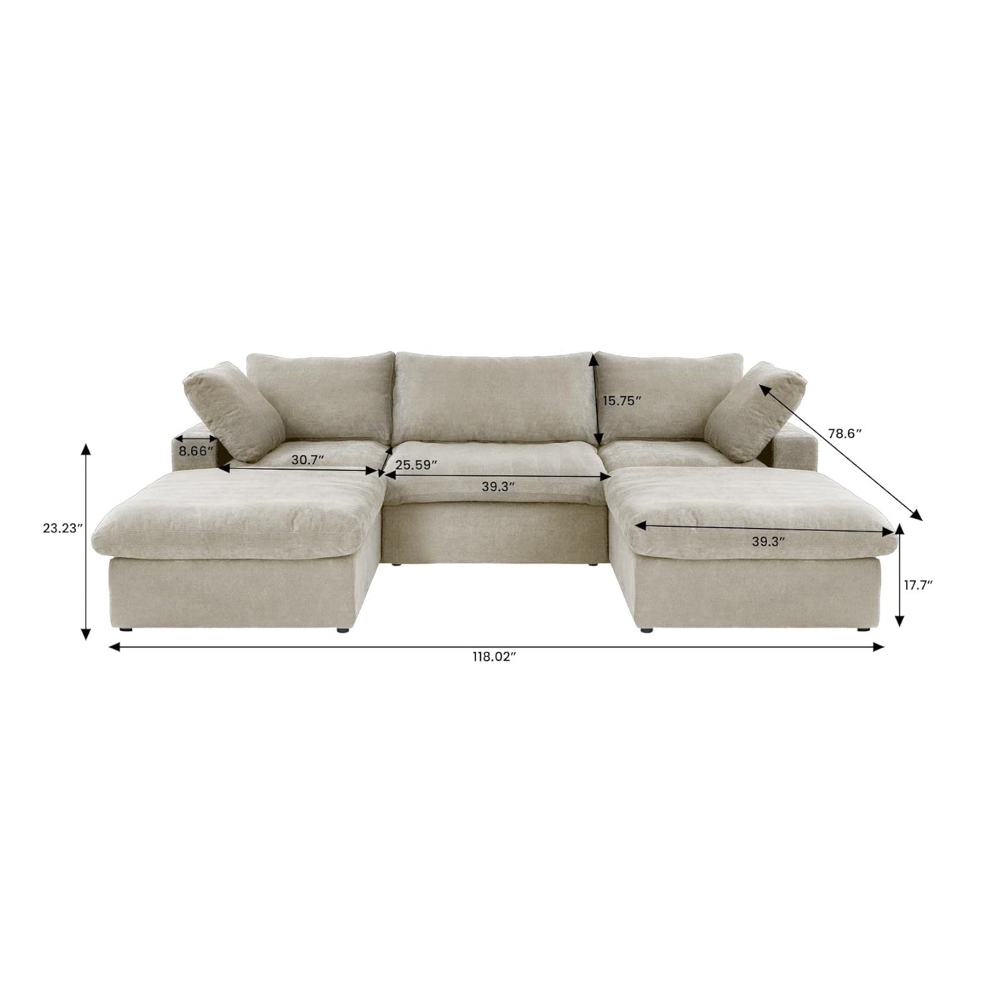 Classic Modular 3-Seater U-Sectional in Khaki
