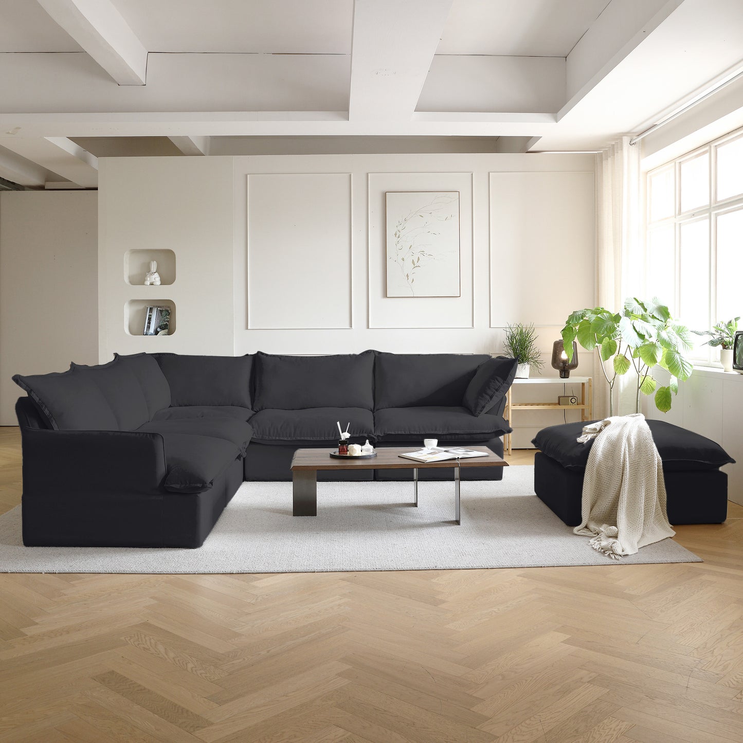Slipcovers Only - Modular Luxe 5-Seater Corner Sectional + Ottoman in Black