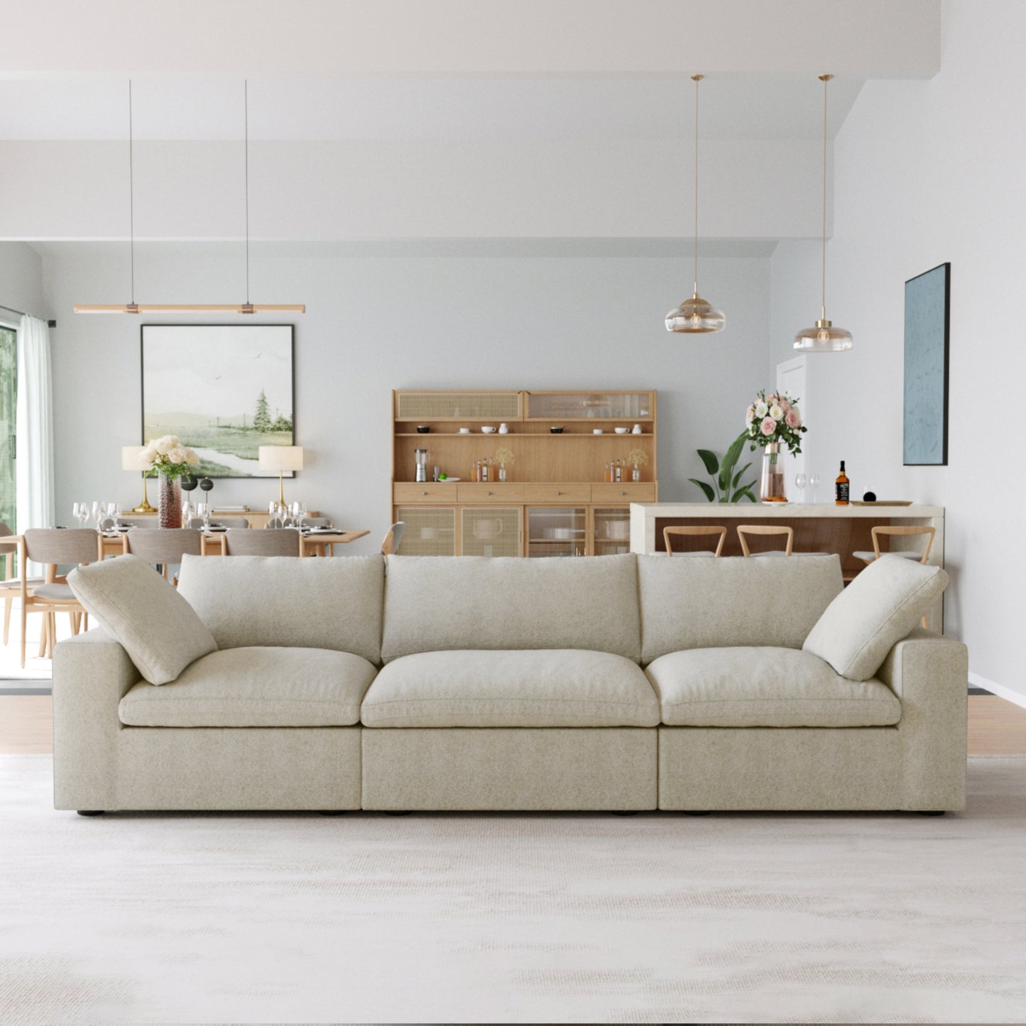 Slipcovers Only - Classic Modular 3-Seater Sofa in Khaki