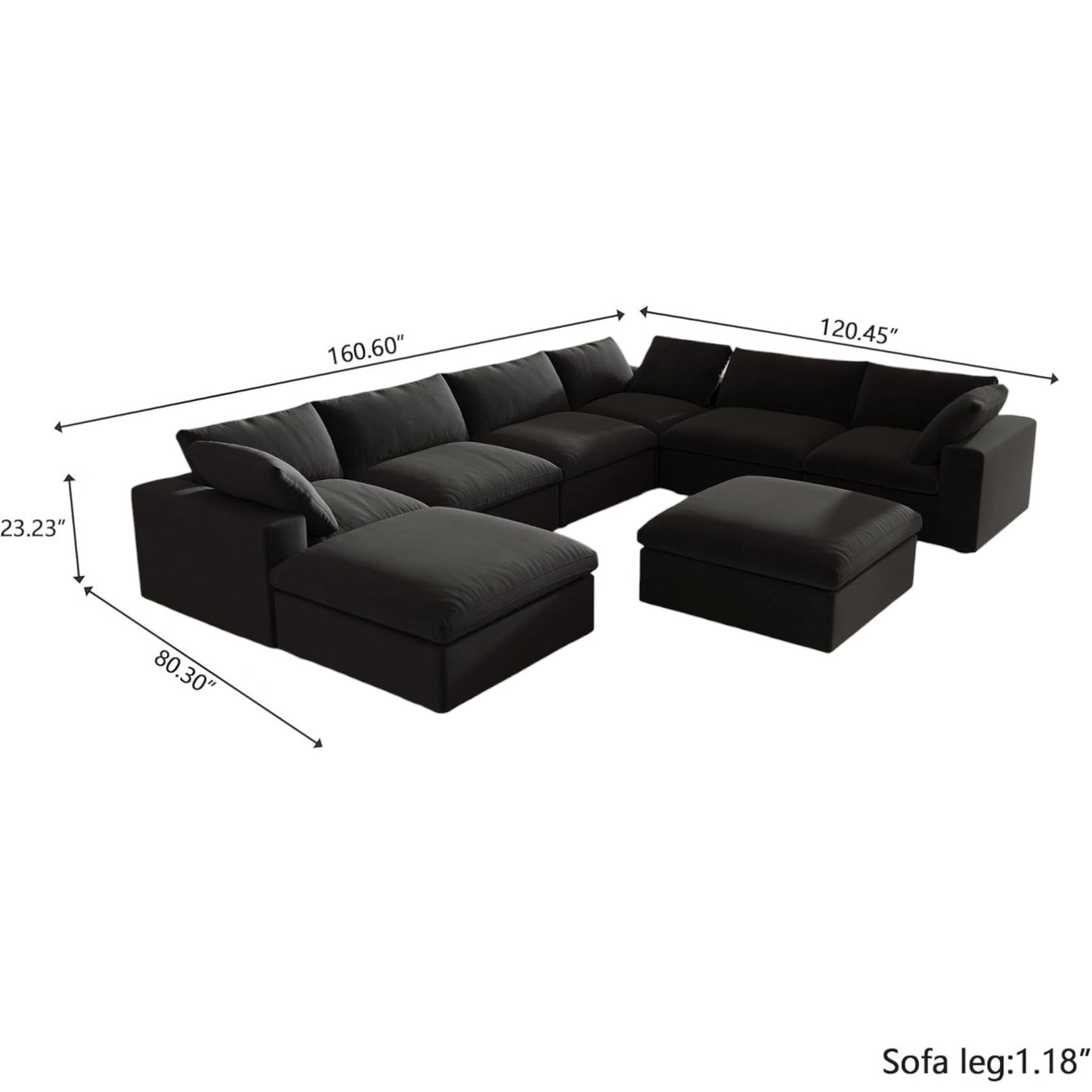 Classic Modular 7-Seater Corner Chaise in Black