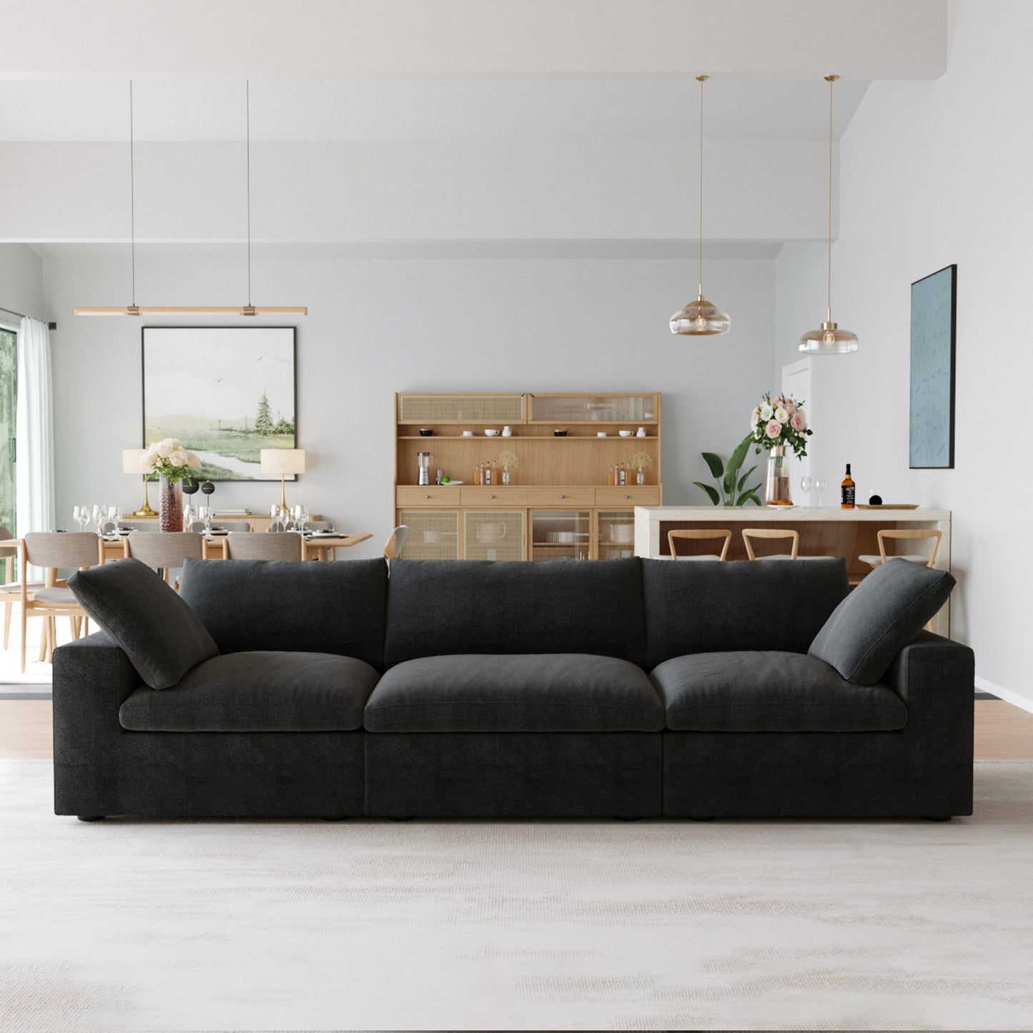 Slipcovers Only - Classic Modular 3-Seater Sofa in Black