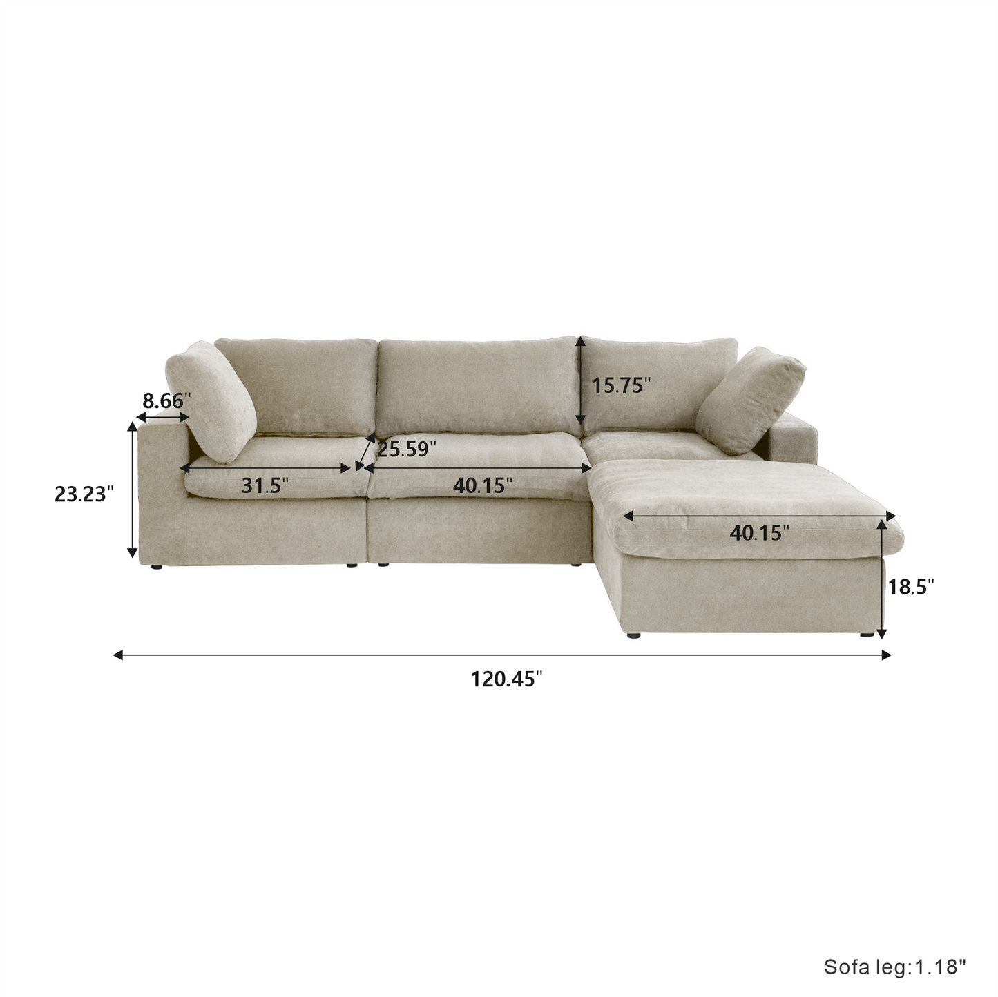 Classic Modular 3-Seater Sectional in Khaki — Nationwide