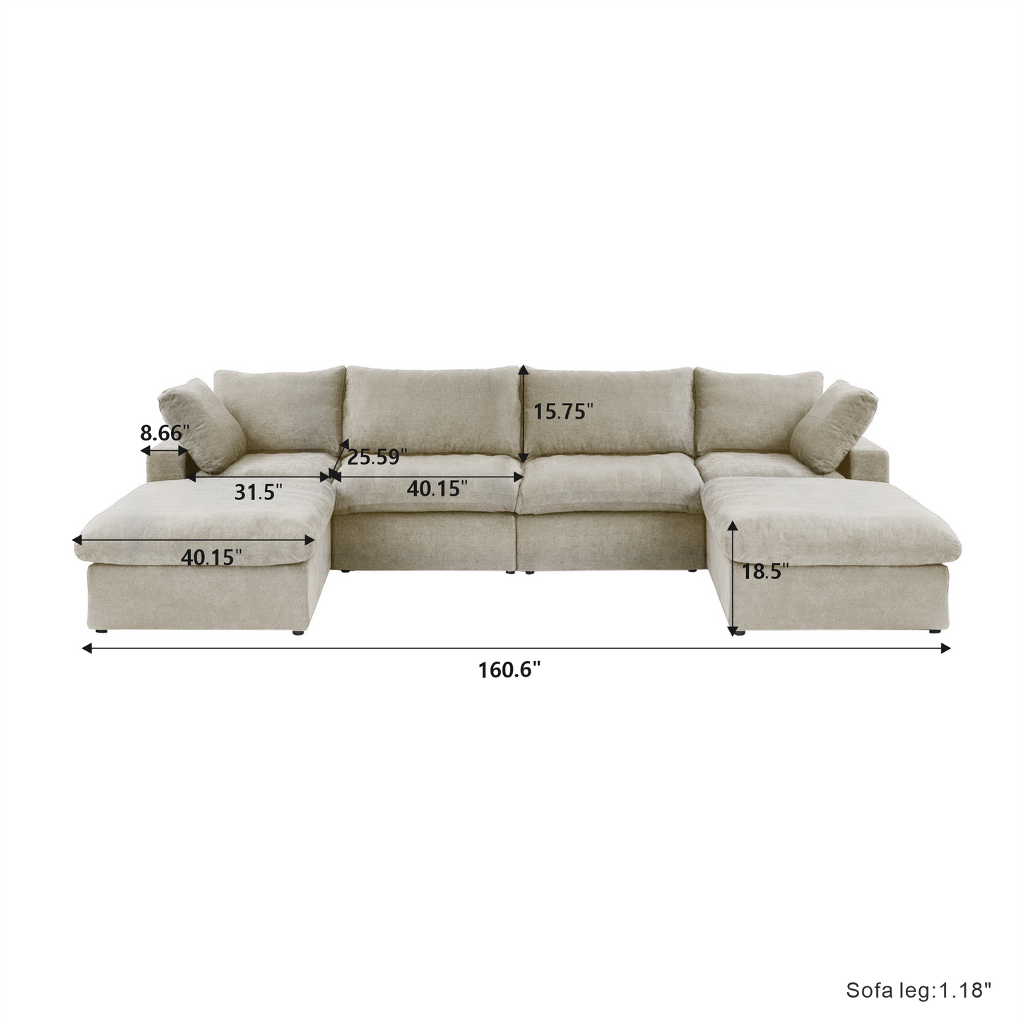Classic Modular 4-Seater U-Sectional in Khaki — Nationwide