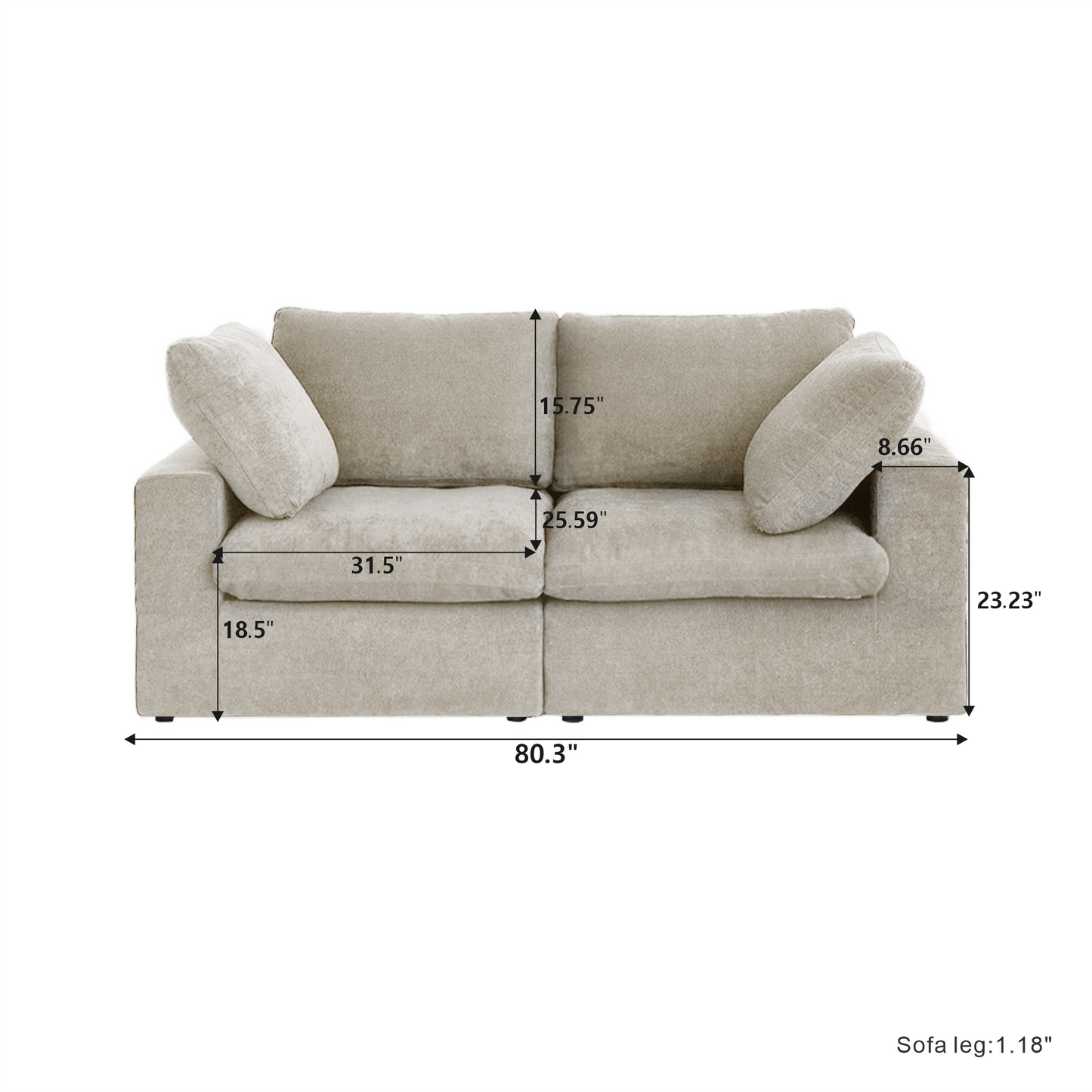Classic Modular 2-Seater Sofa in Khaki