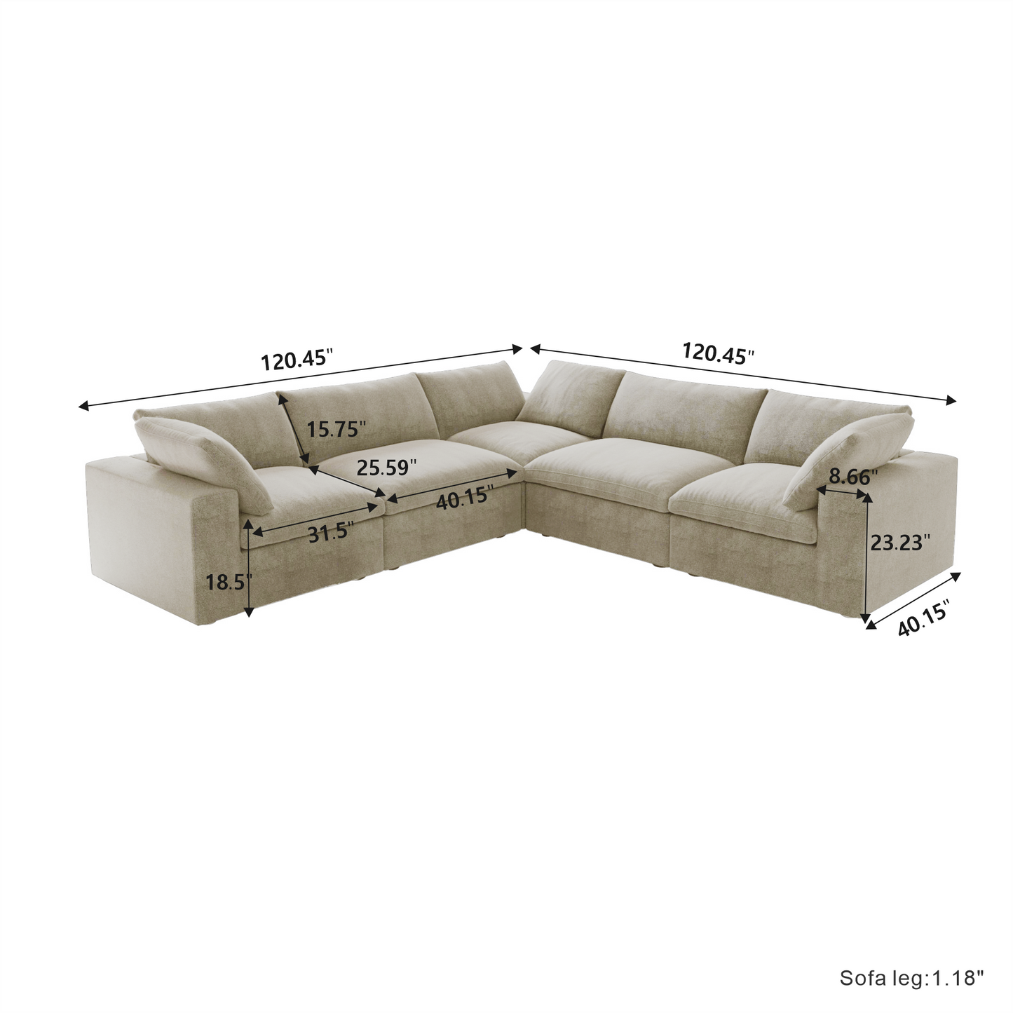 Classic Modular 5-Seater Corner Sectional in Khaki