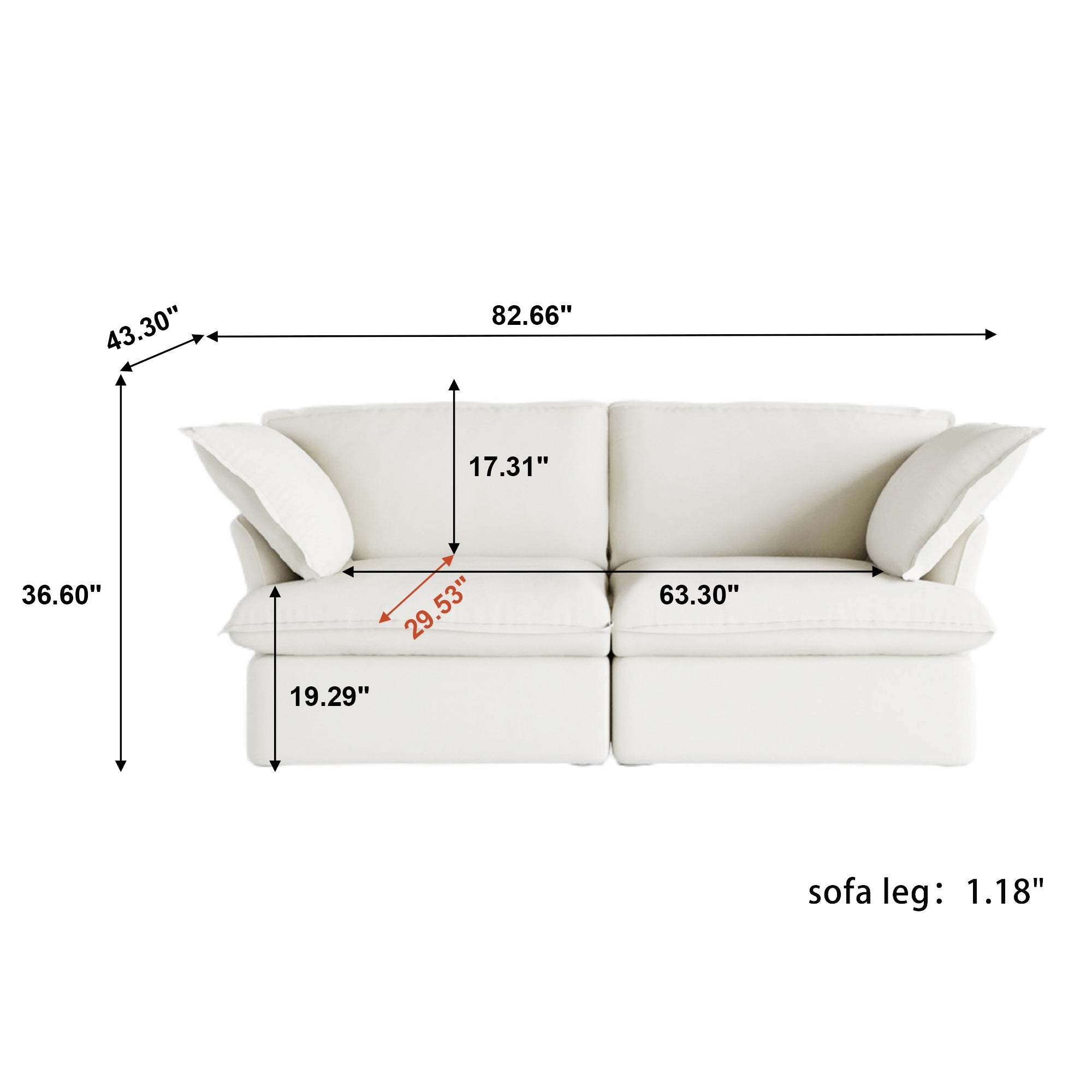 Modular Luxe 2-Seater Sofa in White