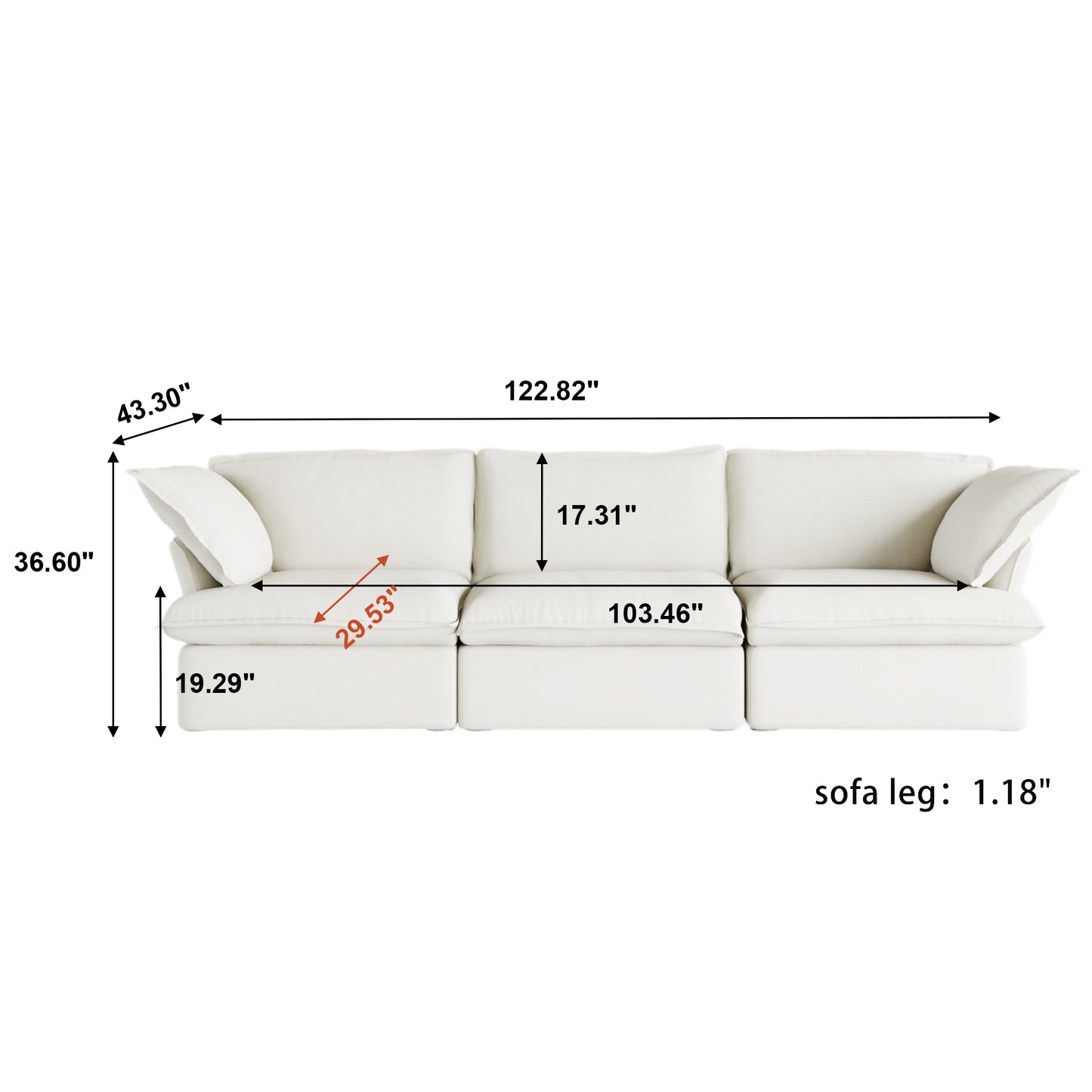 Modular Luxe 3-Seater Sofa in White
