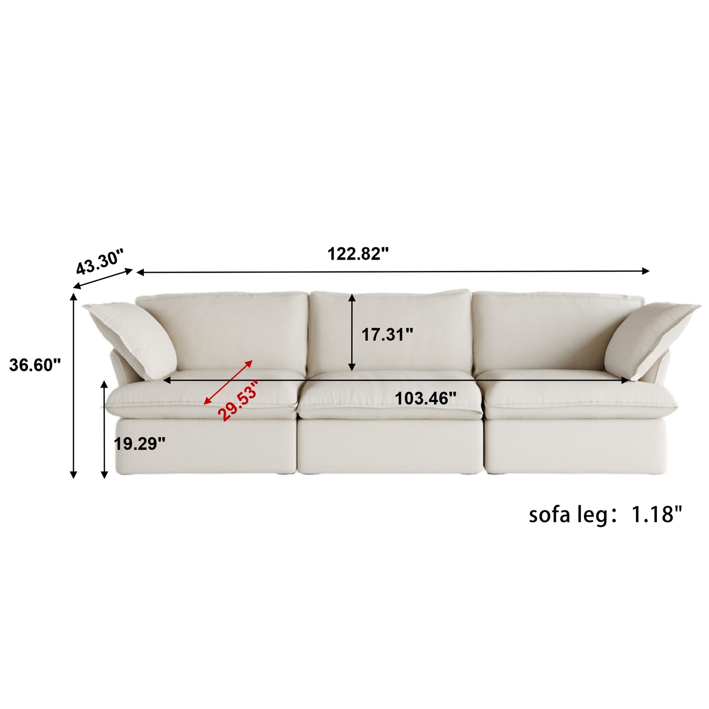 Modular Luxe 3-Seater Sofa in Beige