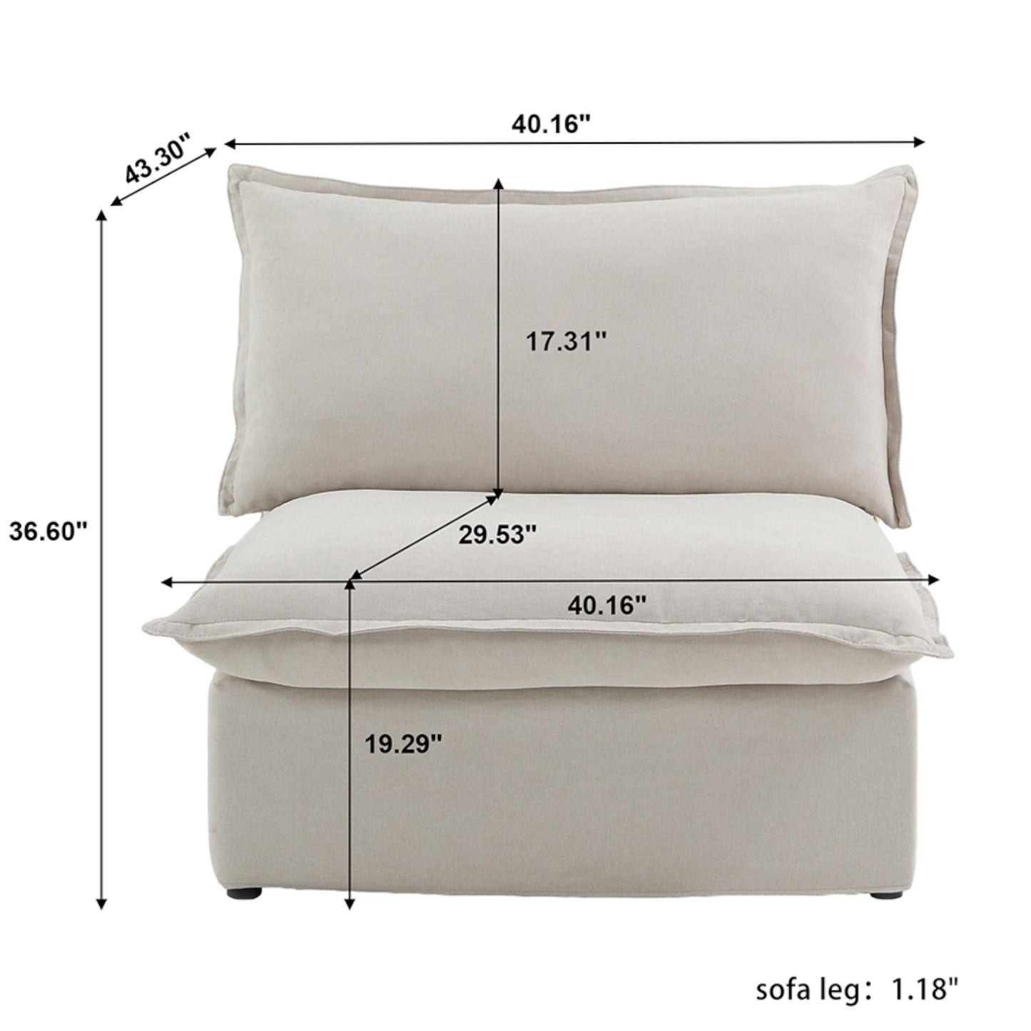 Modular Luxe Armless/Median Piece in Beige