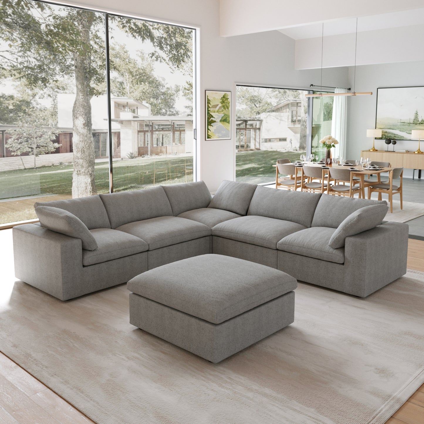 Slipcovers Only - Classic Modular 5-Seater Corner Sectional + Ottoman in Gray