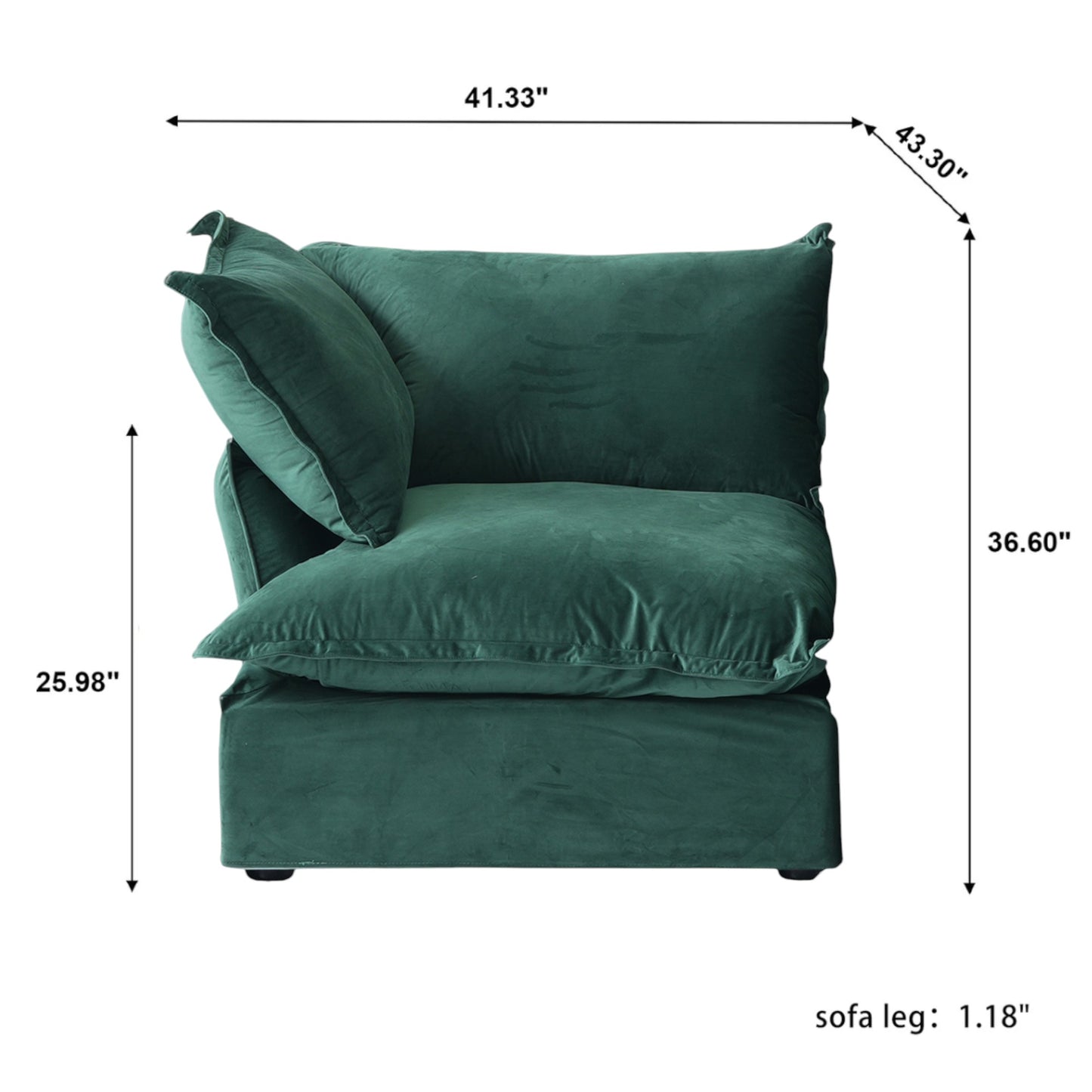 Modular Luxe Left Facing Armrest Piece in Pine