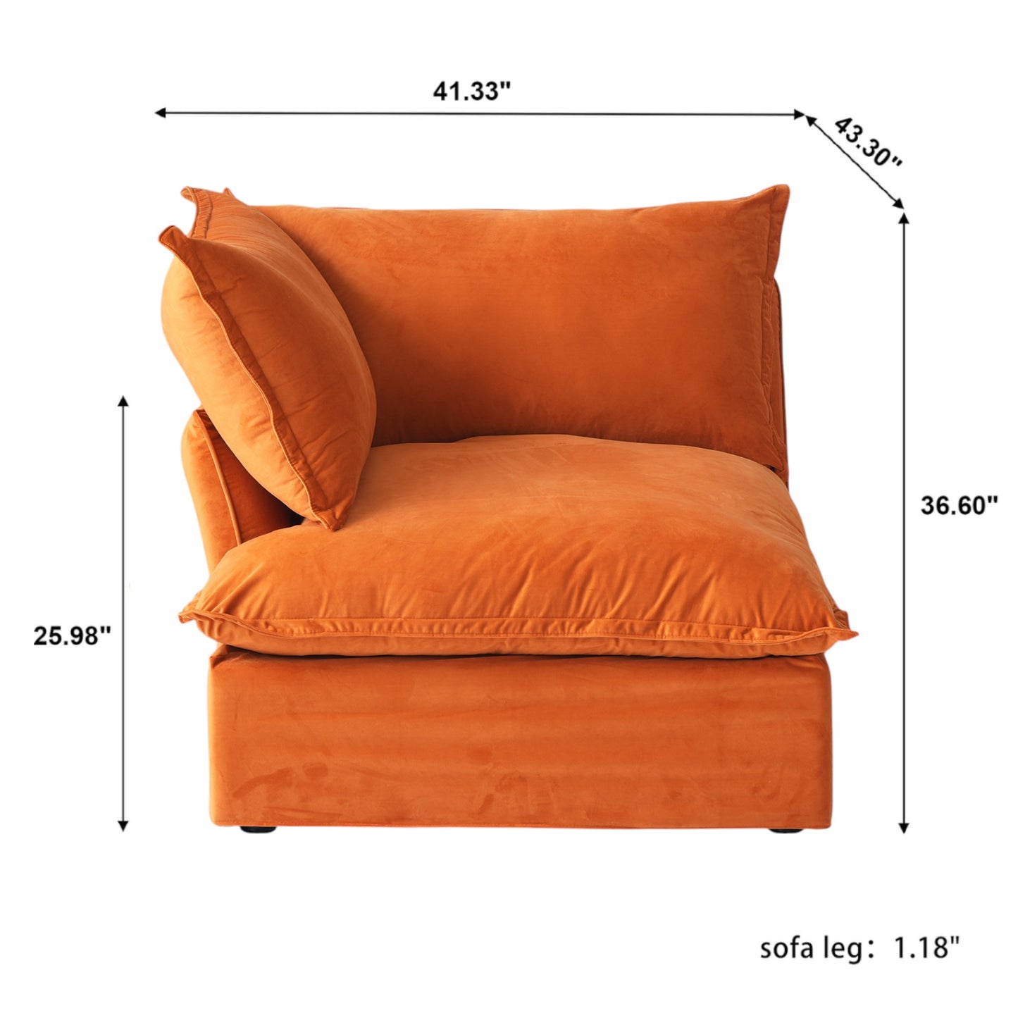 Modular Luxe Left Facing Armrest Piece in Orange