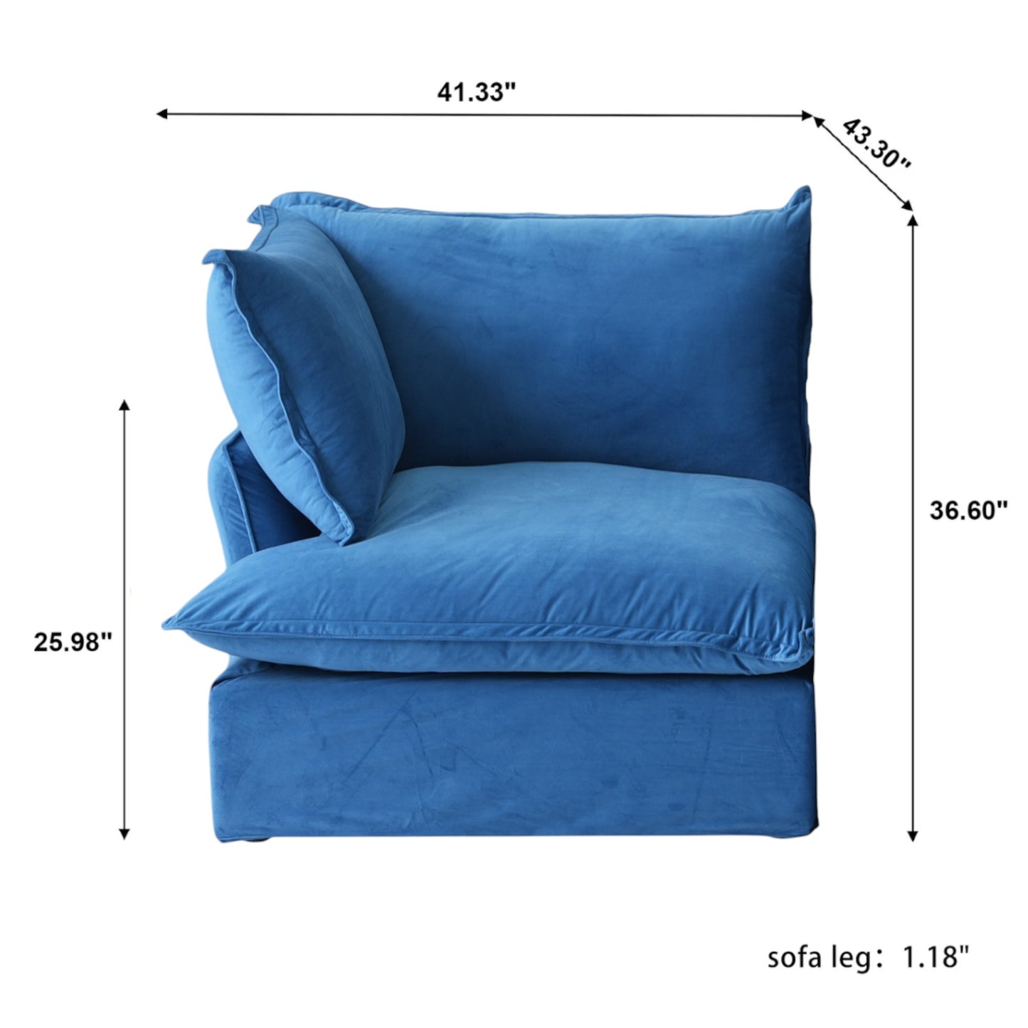 Modular Luxe Left Facing Armrest Piece in Blue