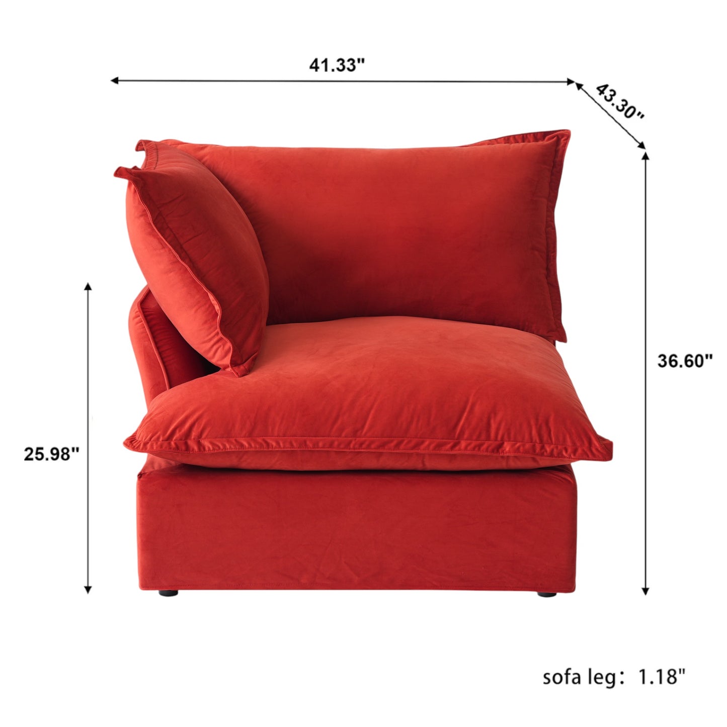 Modular Luxe Left Facing Armrest Piece in Red