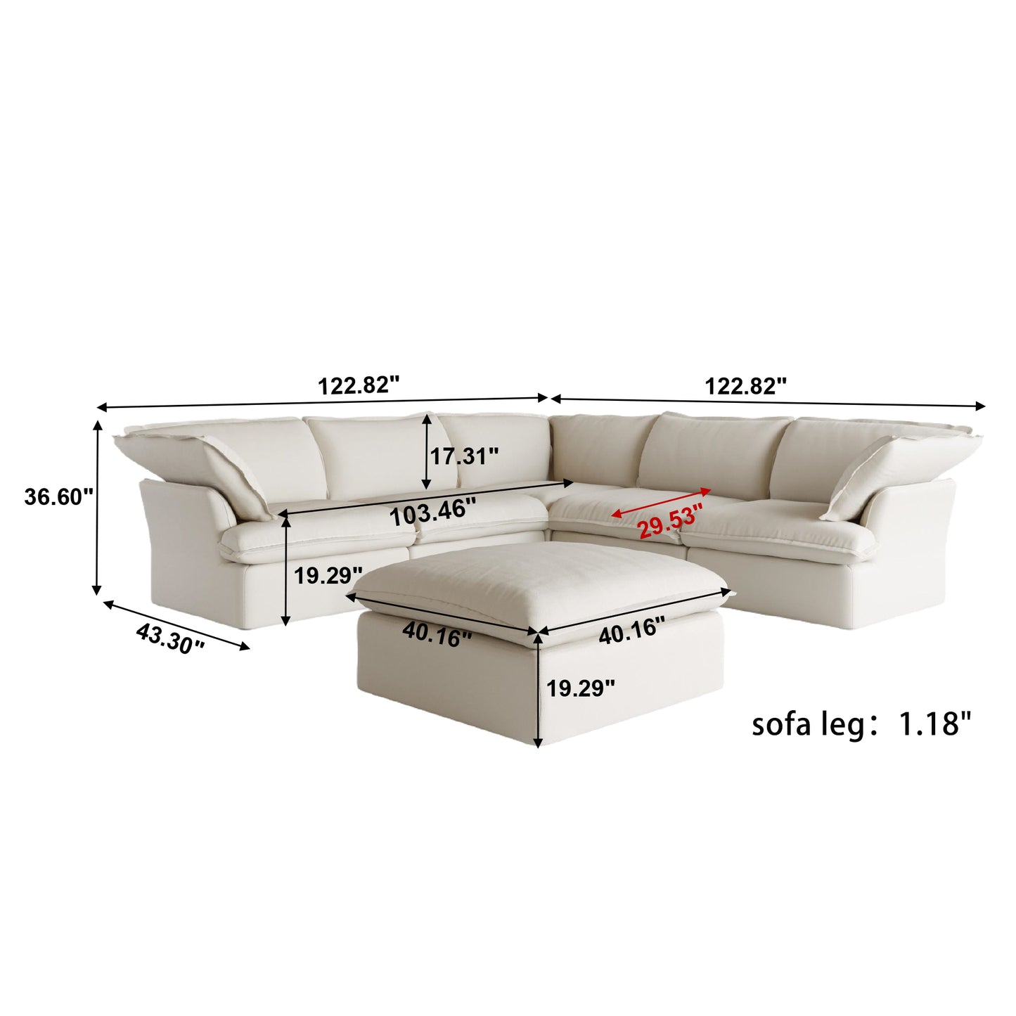 Modular Luxe 5-Seater Corner Sectional + Ottoman in Beige
