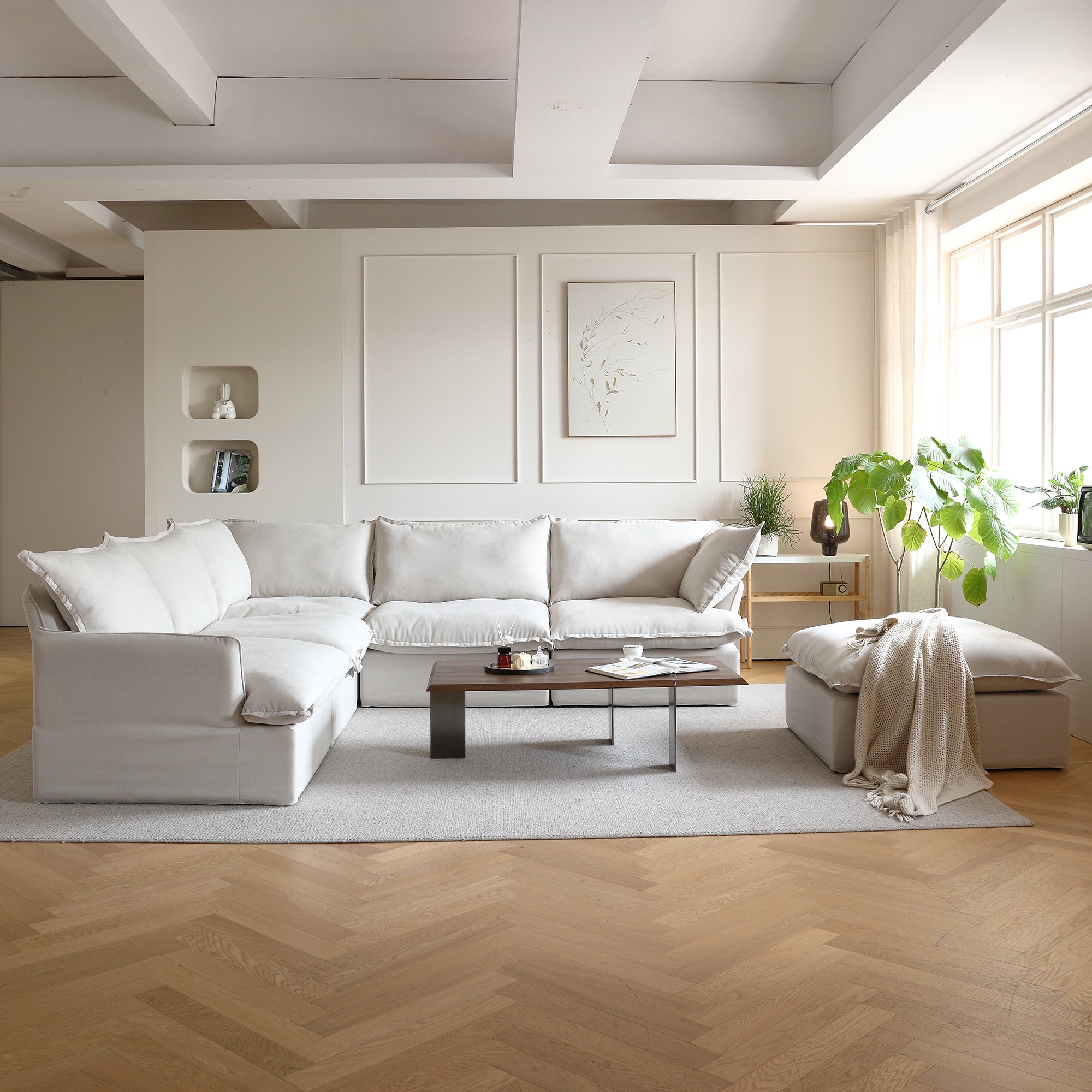 Modular Luxe 5-Seater Corner Sectional + Ottoman in Beige — Nationwide