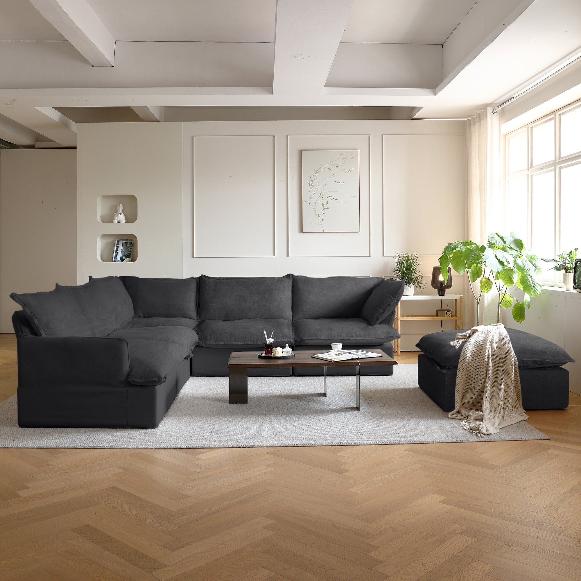 Modular Luxe 5-Seater Corner Sectional + Ottoman in Black — Nationwide