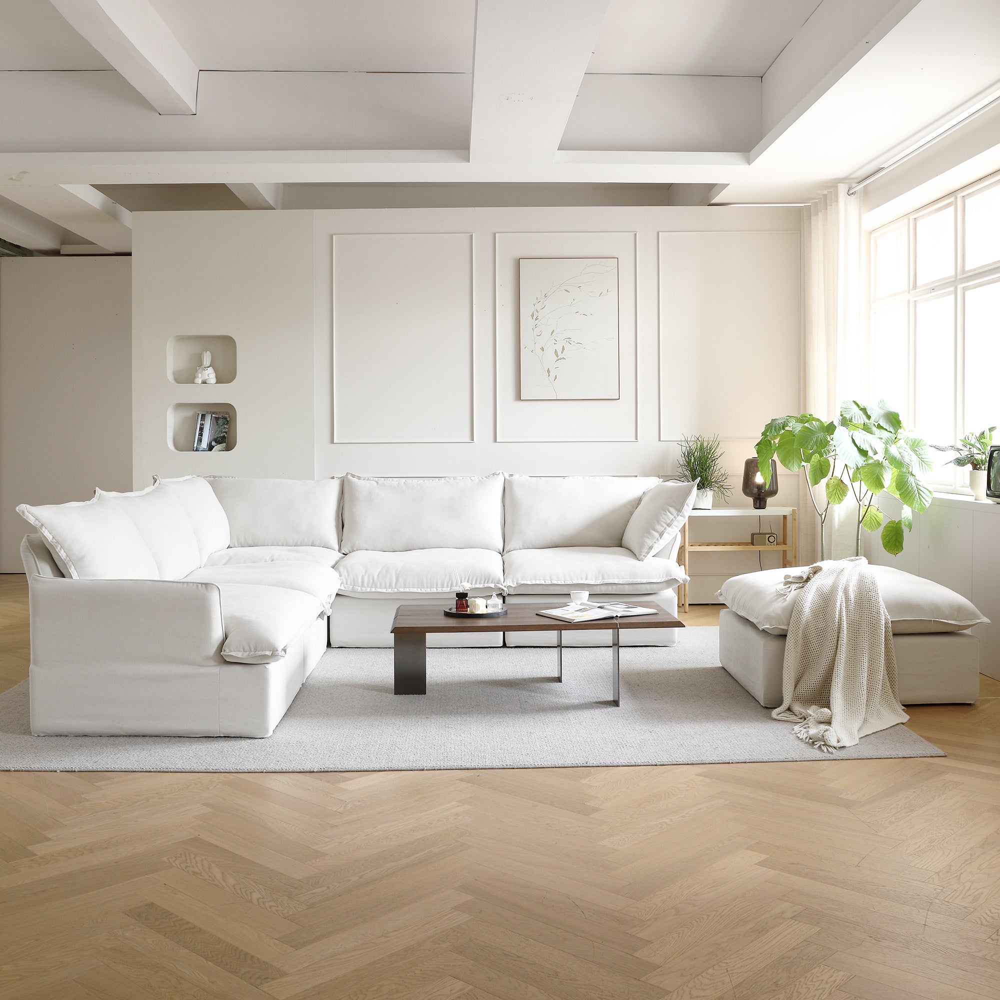 Modular Luxe 5-Seater Corner Sectional + Ottoman in White — Nationwide