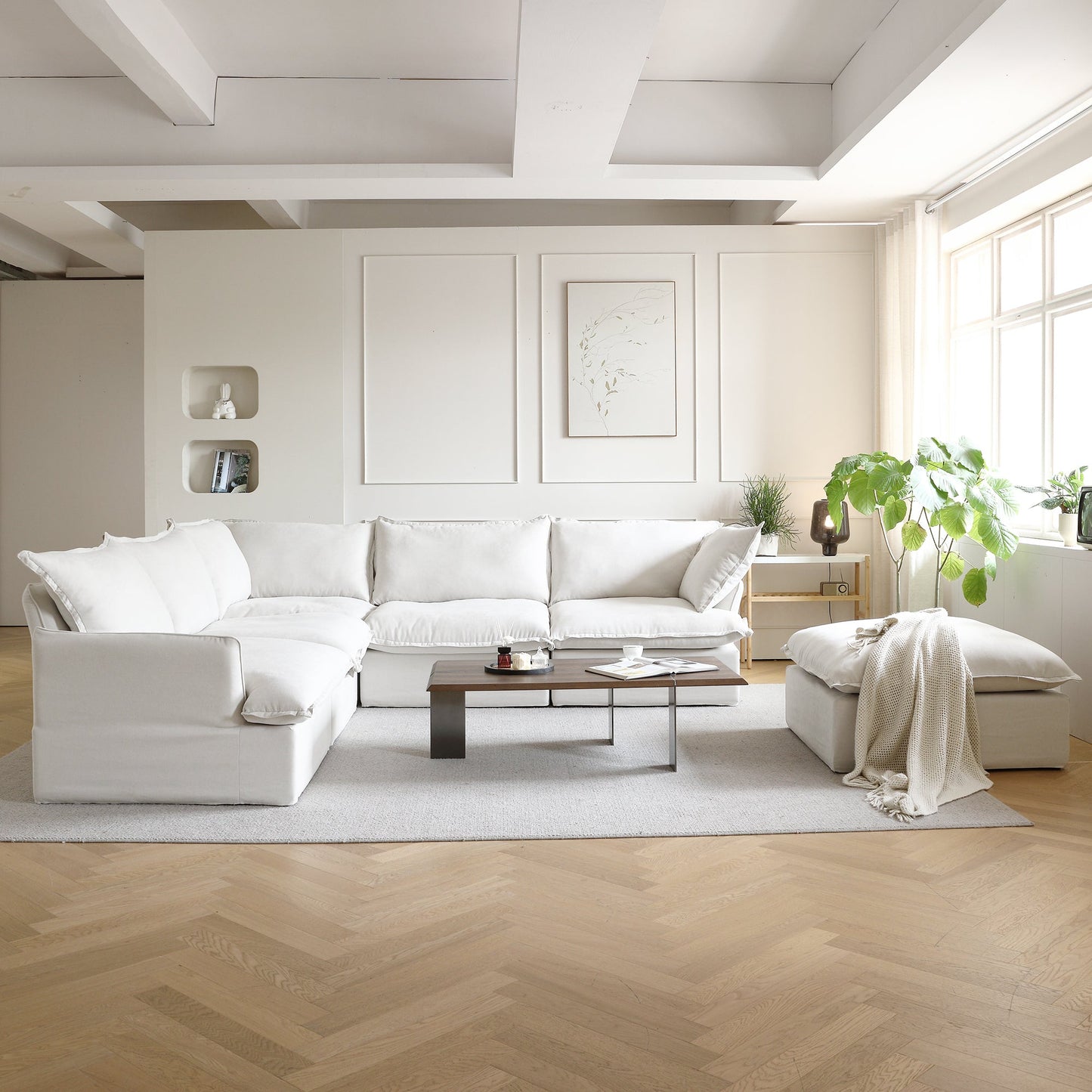 Modular Luxe 5-Seater Corner Sectional + Ottoman in White — Nationwide
