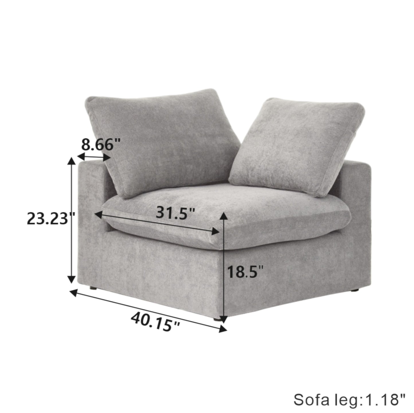 Classic Modular Corner Piece (L&R Armrest) in Gray